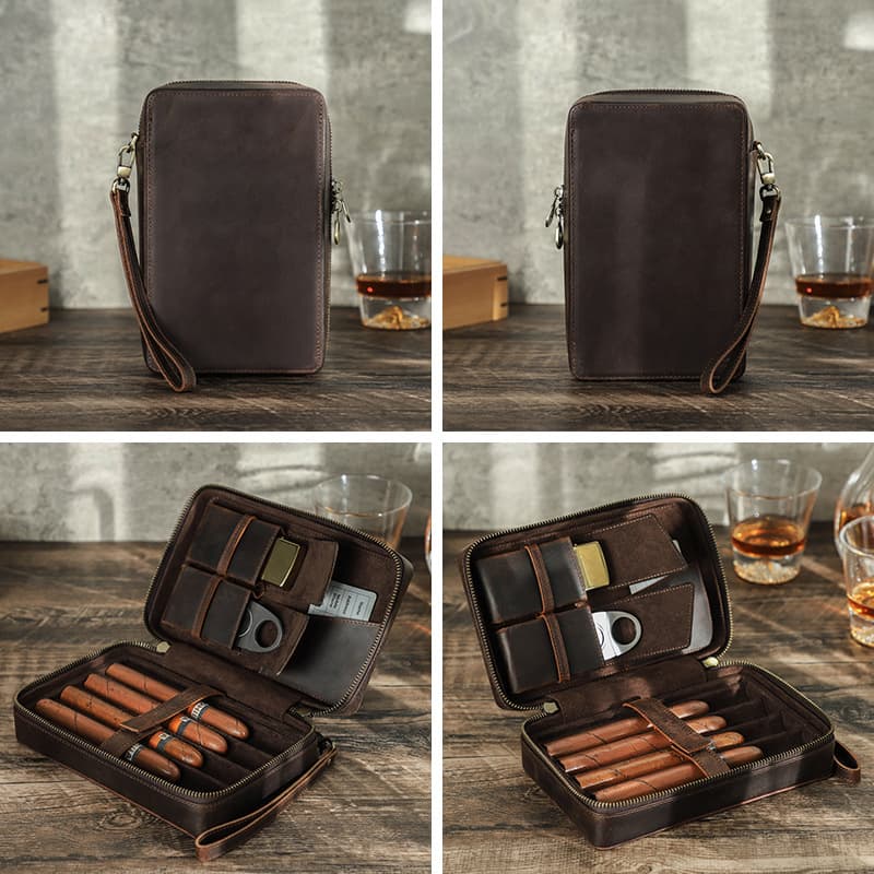 5-cigar Portable Genuine Leather Cigar Case thumbnail 3