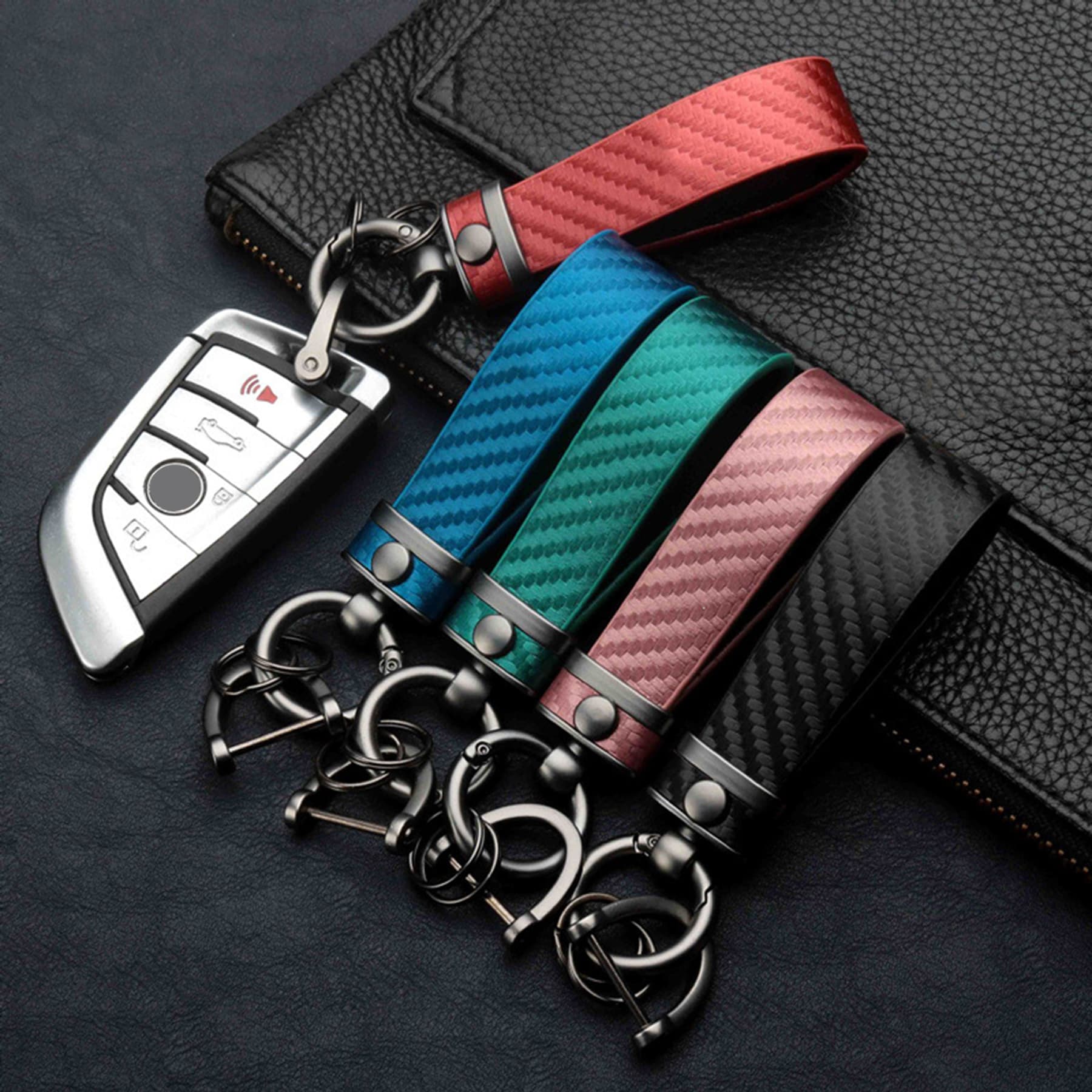 Carbon Fiber Leather Metal Car Keychain thumbnail 2