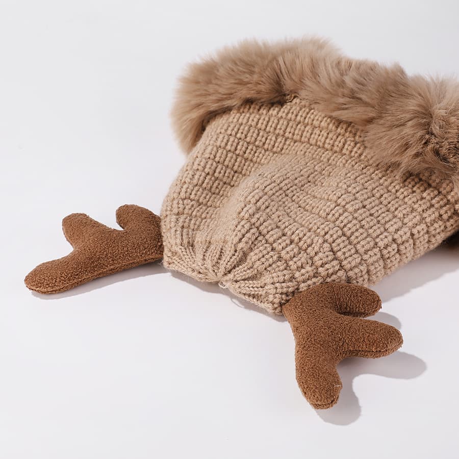 Women winter cover ear antler knit hat thumbnail 3