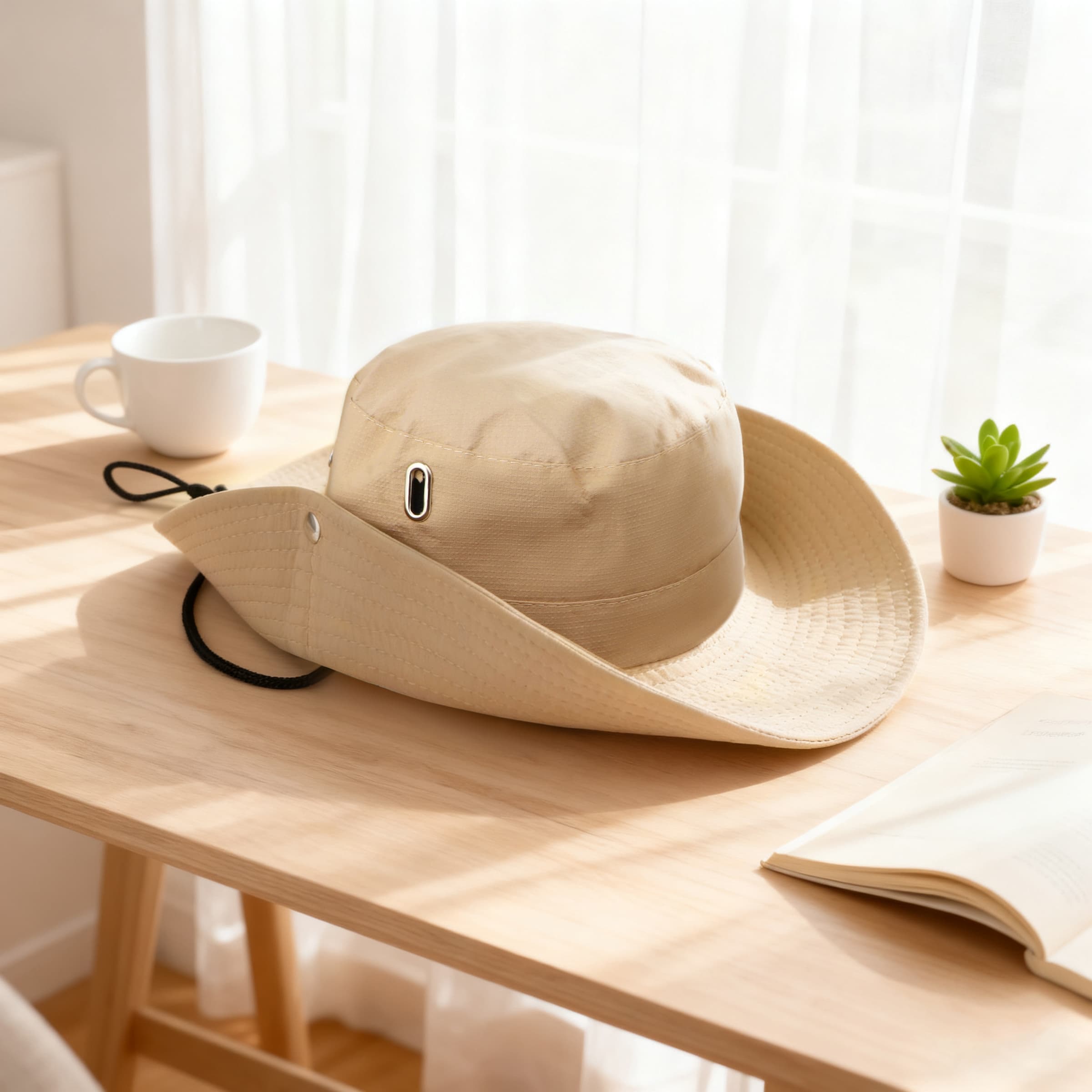 Polyester Cowboy Hat Wide Brim Sun Bucket Hat W/ Chin Strap thumbnail 4