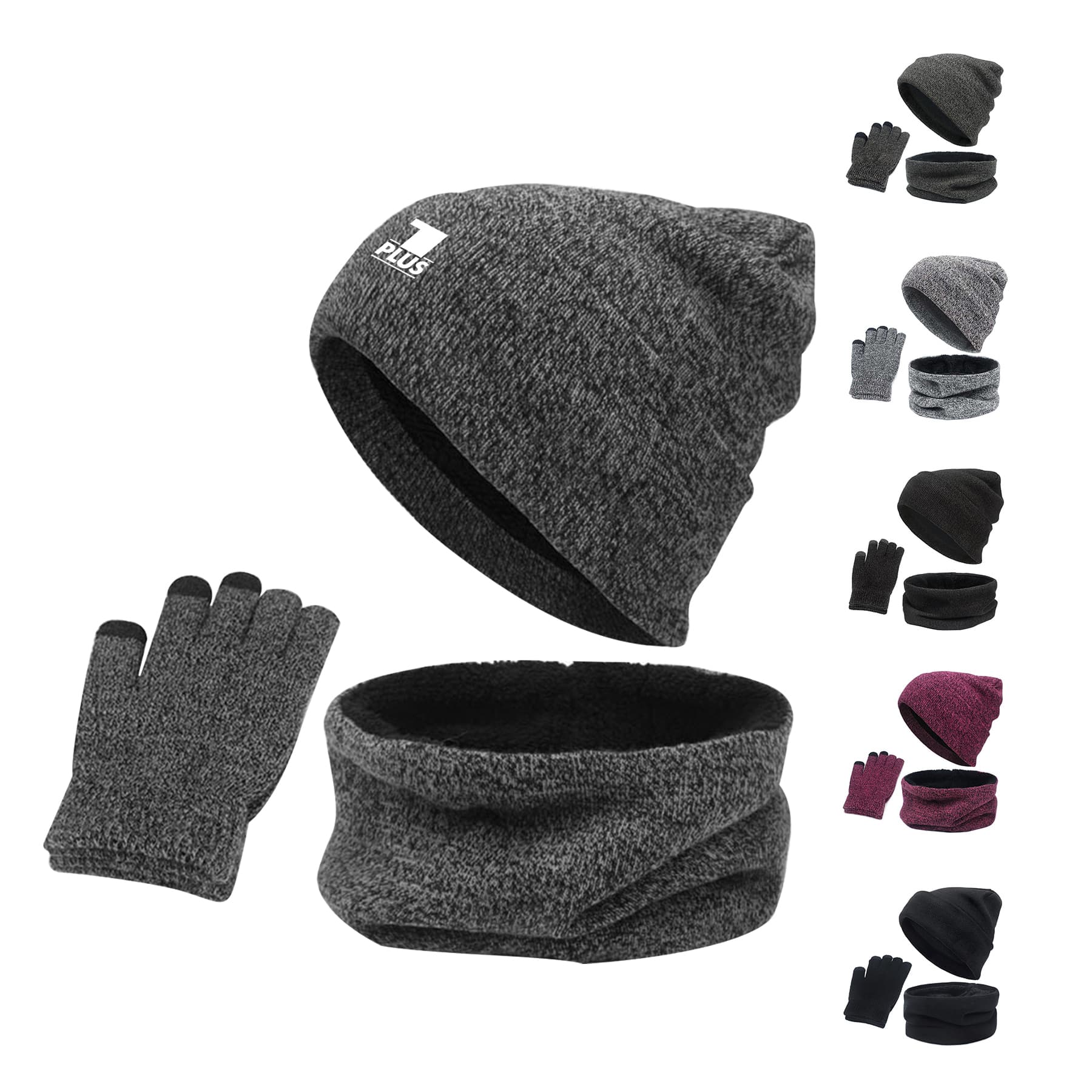 3-In-1 Winter Hat Scarf Gloves Set - Touchscreen