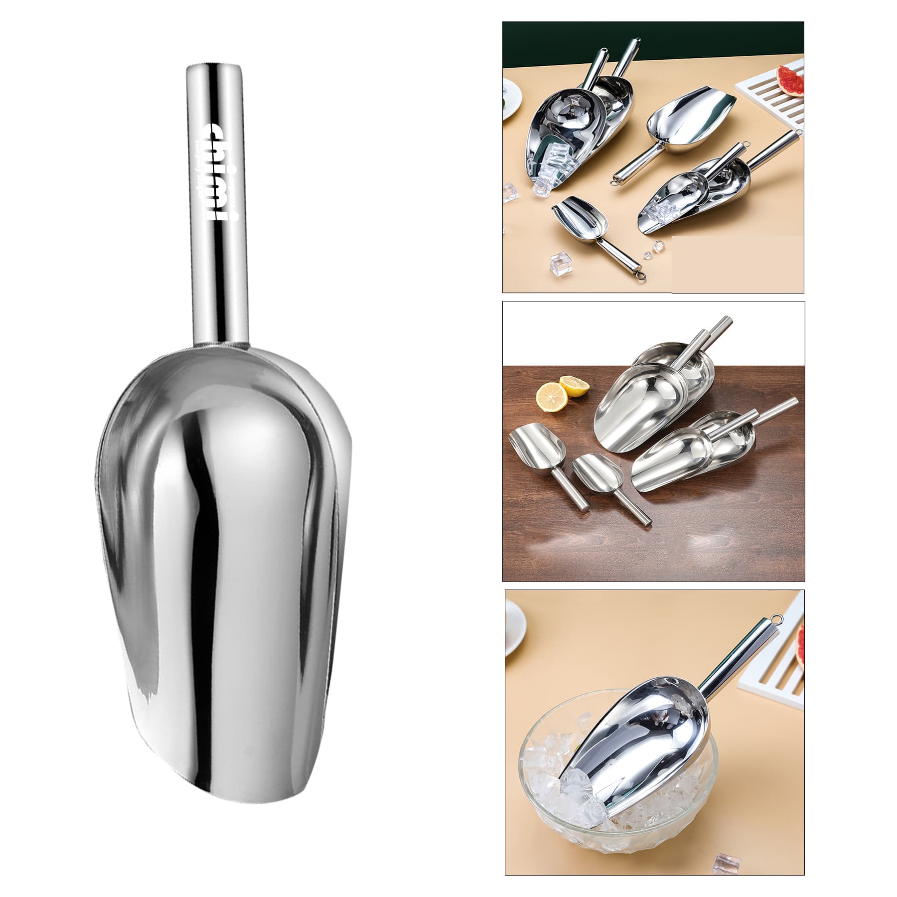 9" Stainless Steel Round Bottom Bar Ice Scoop