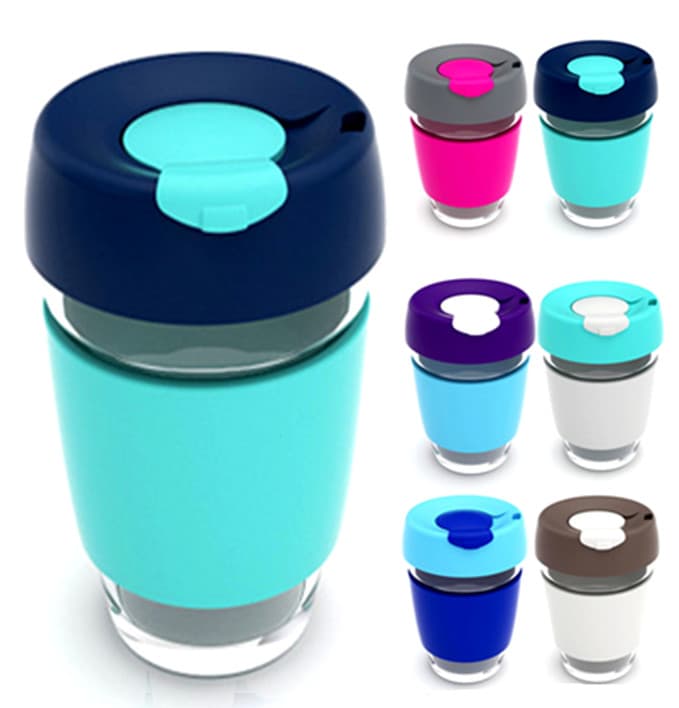 12oz Reusable Glass Coffee Cup w/ Silicone Lid