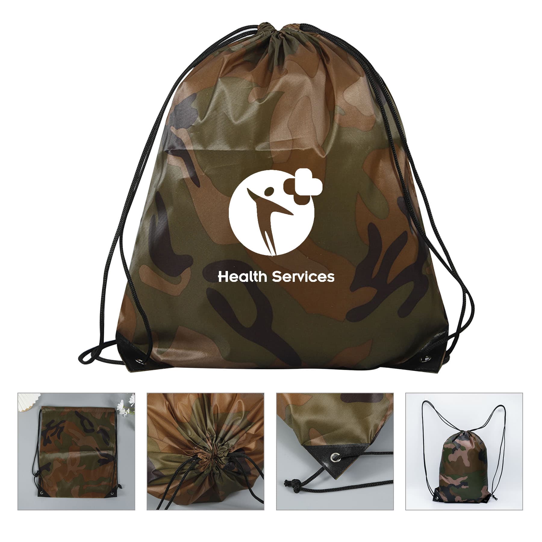 Polyester Camouflage Pattern Sports Drawstring Backpack