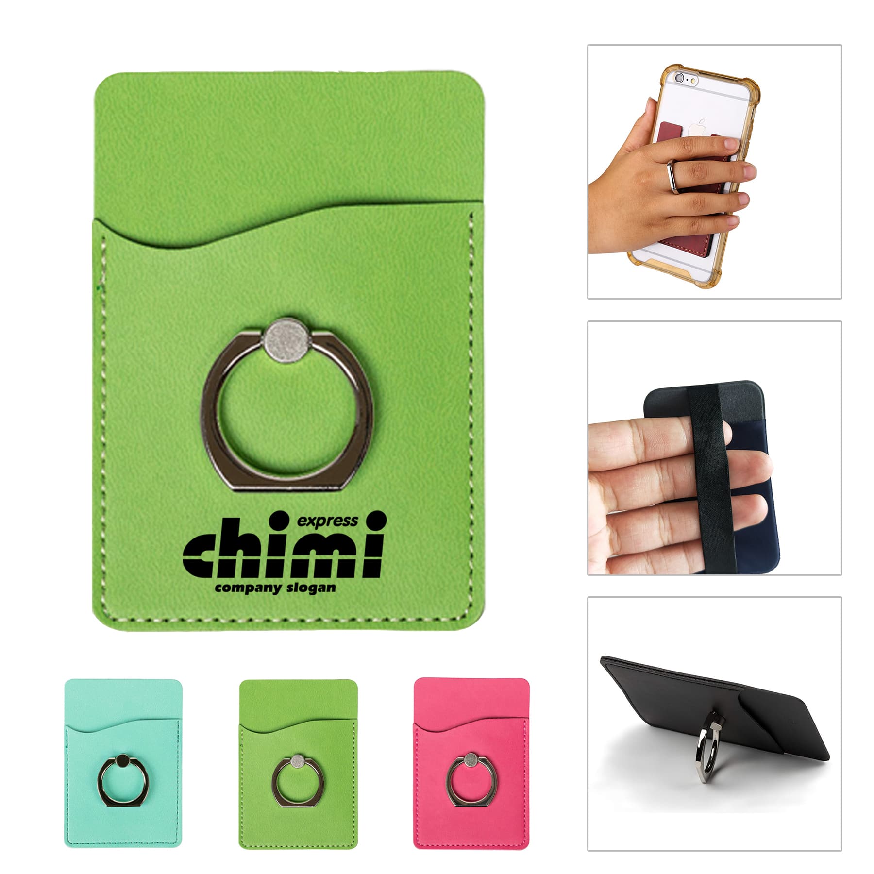 Pu Leather Cell Phone Wallet With Ring Grip