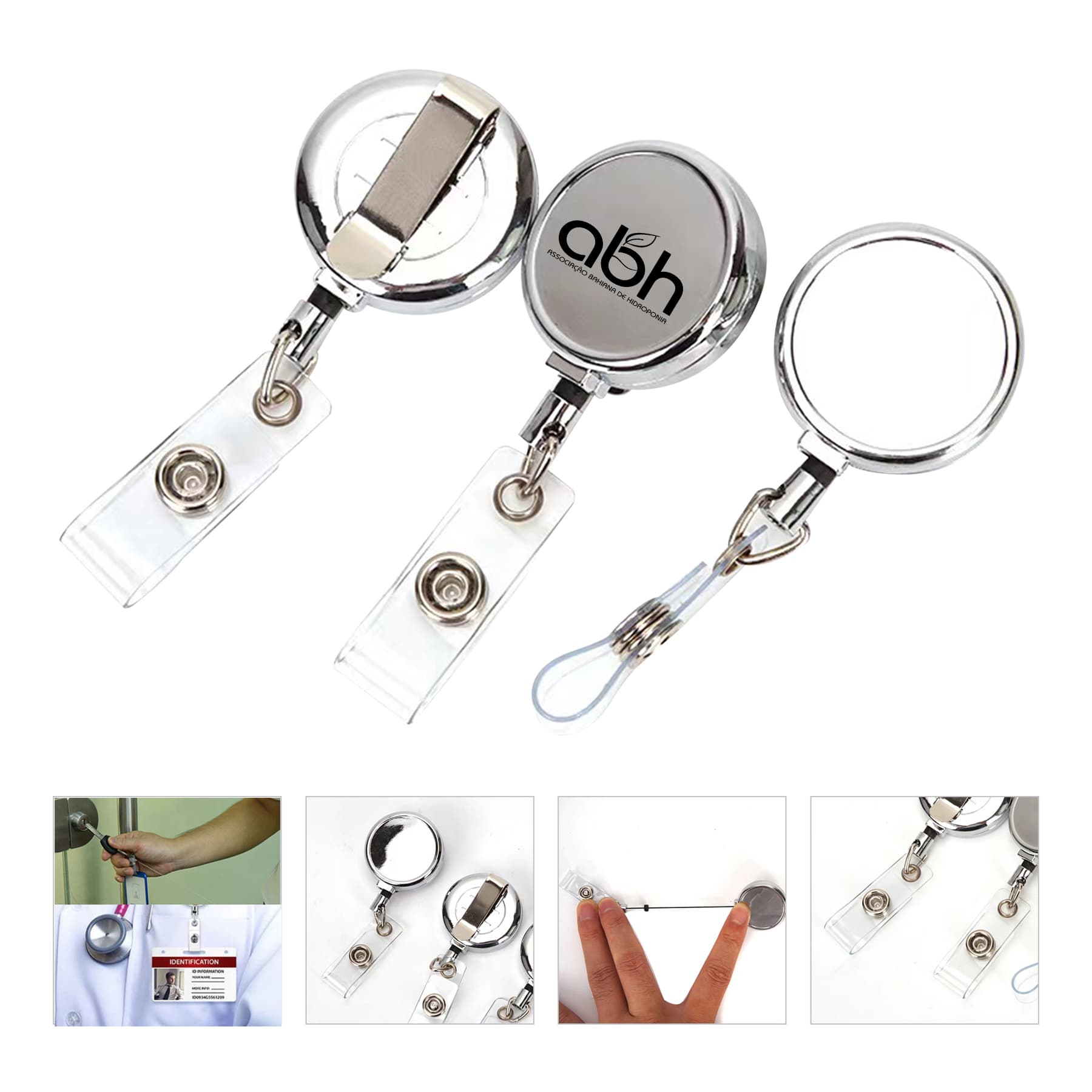 Metal Round Nurse Badge Reel & ID Card Holder Clip