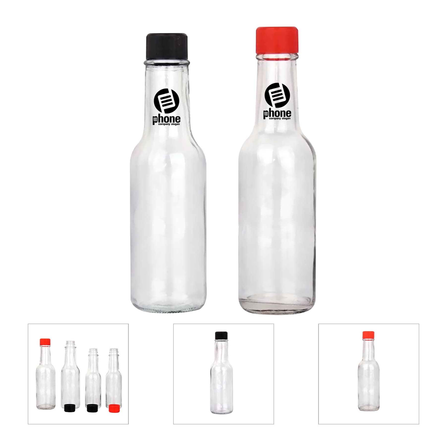 Glass Decanter Bottles w/ Black PP Snap Top Caps
