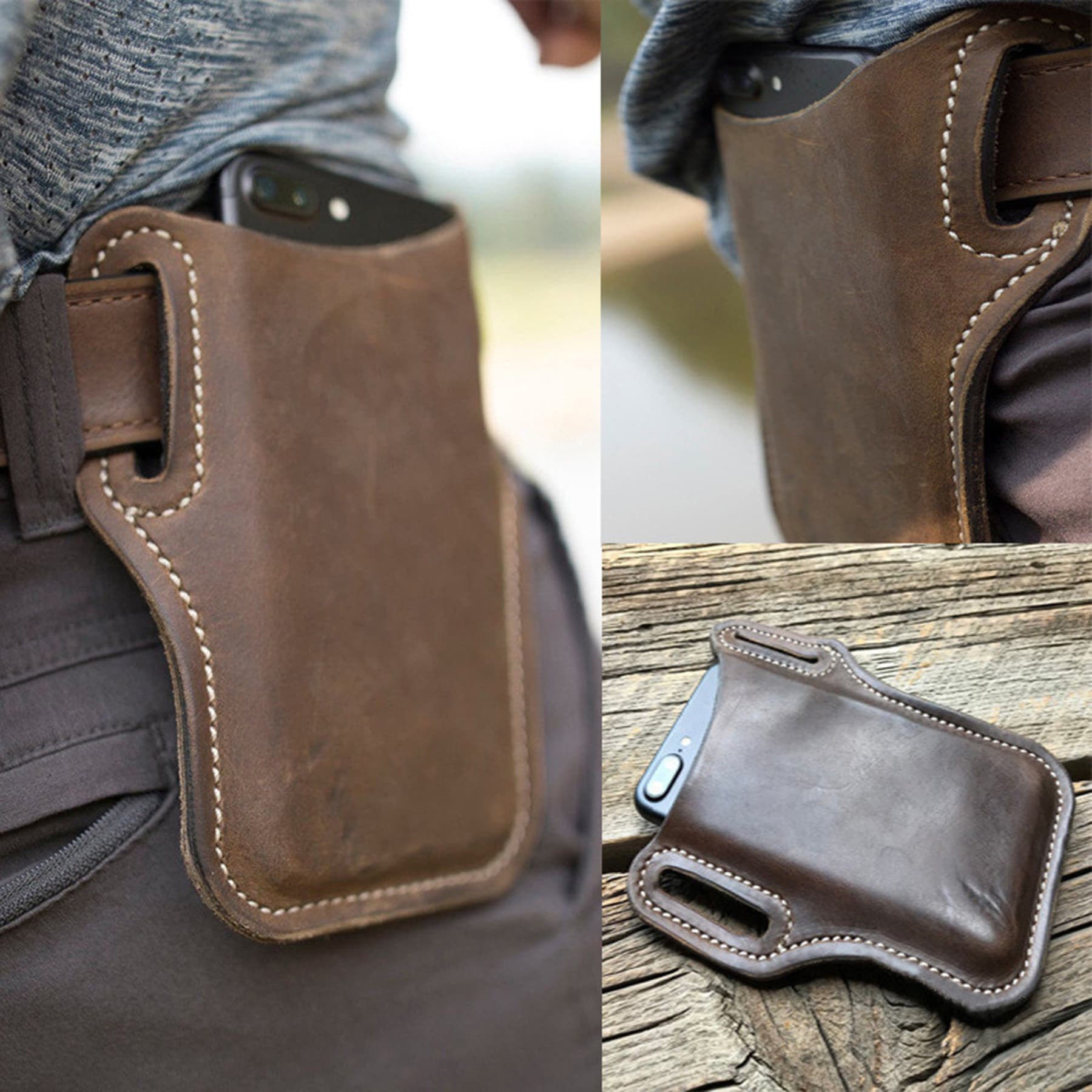 Vintage Crazy Horse Leather Phone Waist Bag