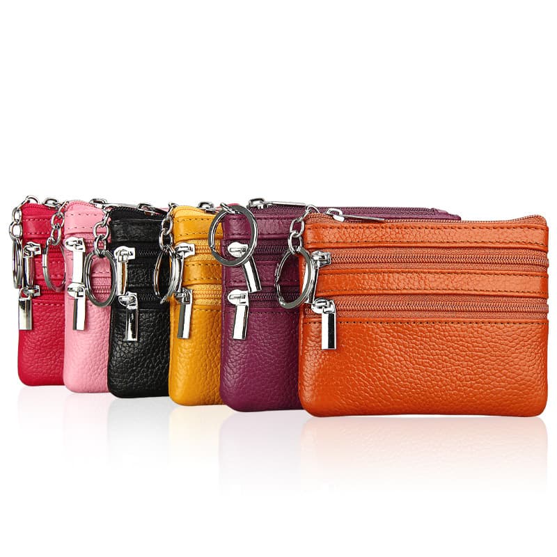 cowhide card money coin purses With Zipper Pocket