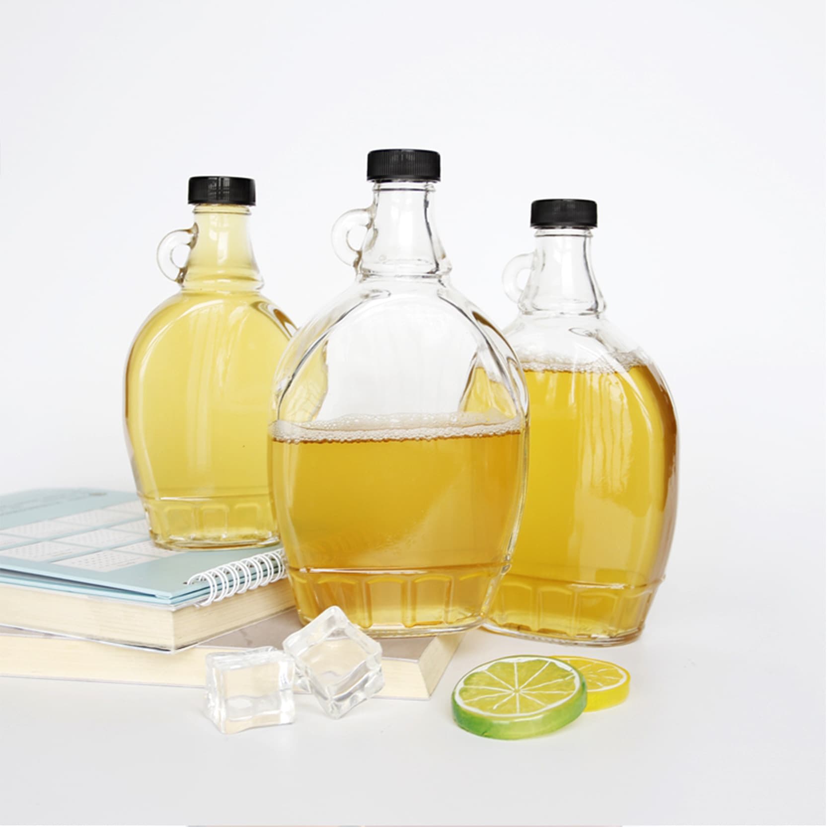 Clear Glass Syrup Bottles W/B Ribbed Lined Cap