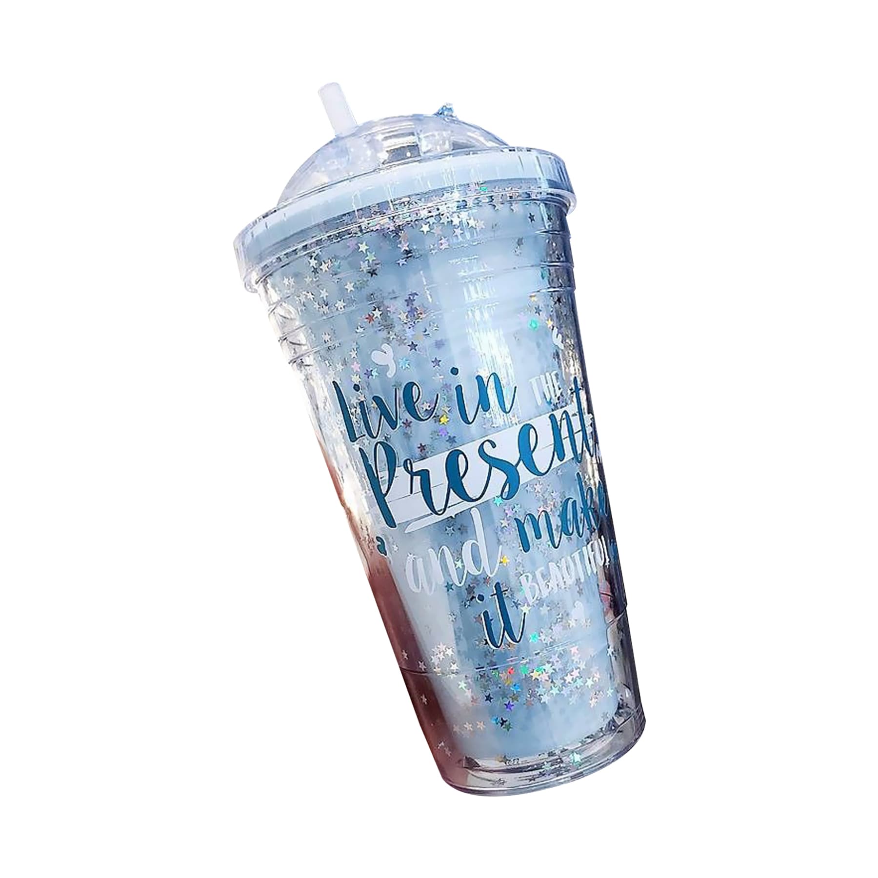 450ml Glitter Plastic Straw Cup