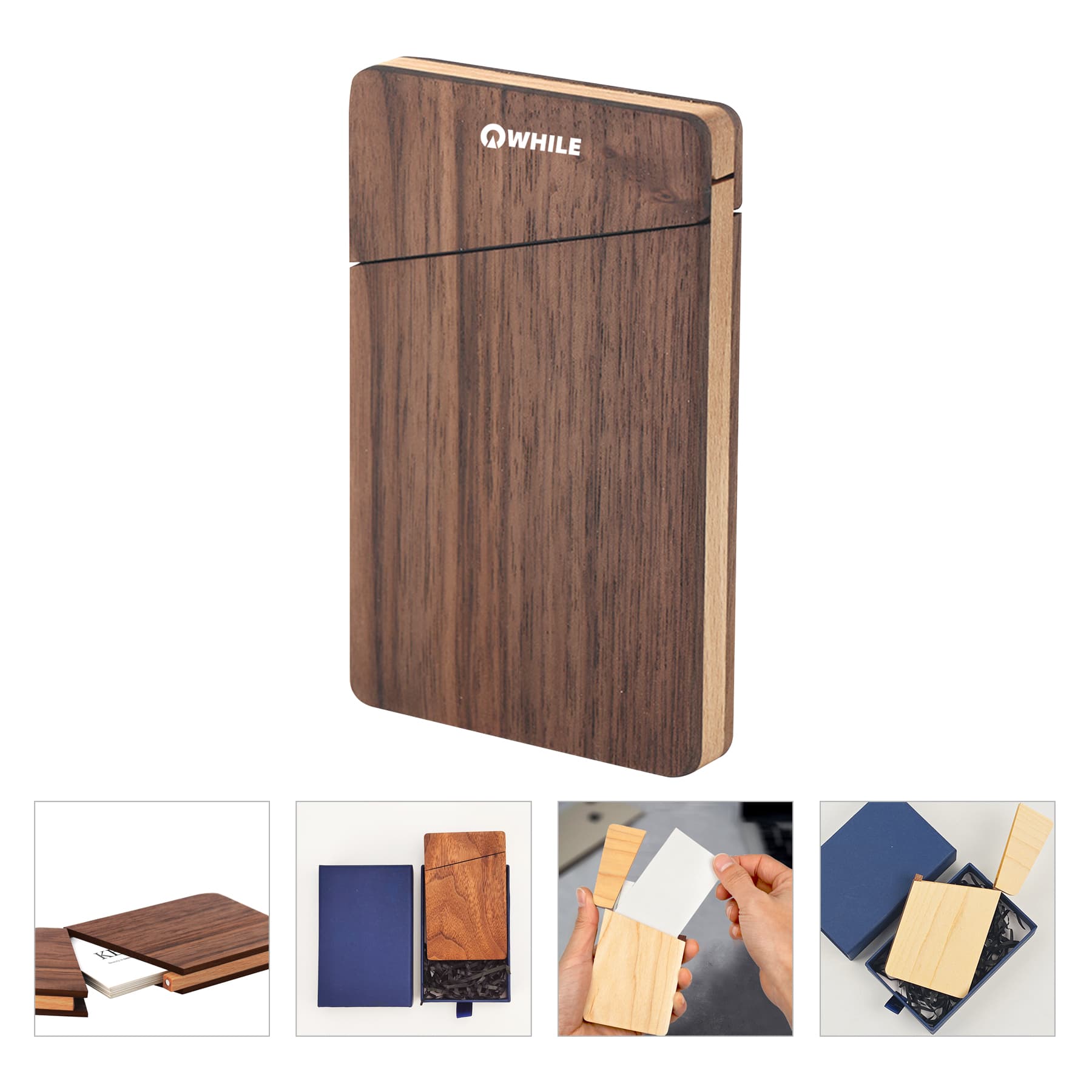 Pocket Portable Walnut Wood Business Card Holder Case