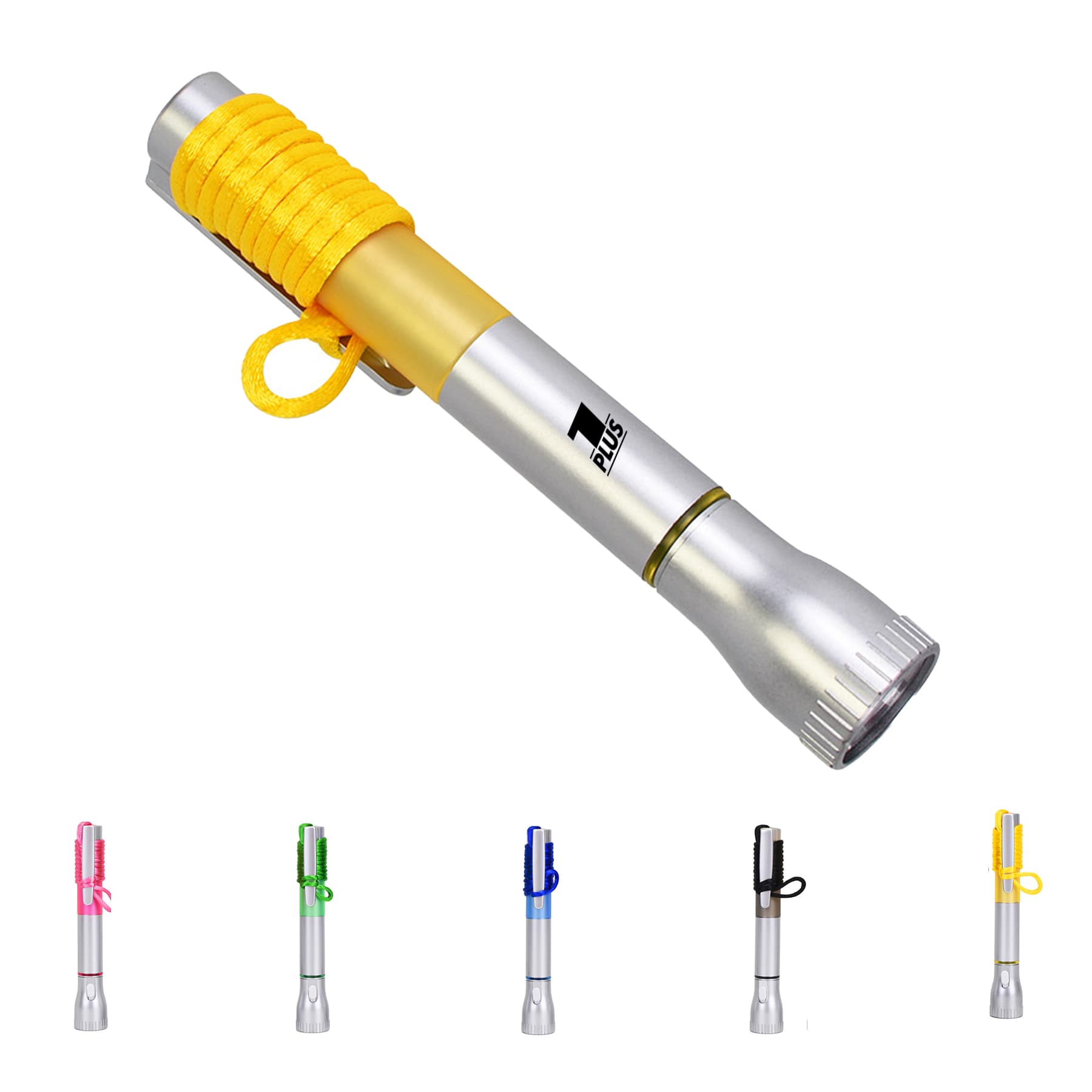 LED Light-Up Black Plastic Ink Pen Necklace Flashlight Pen
