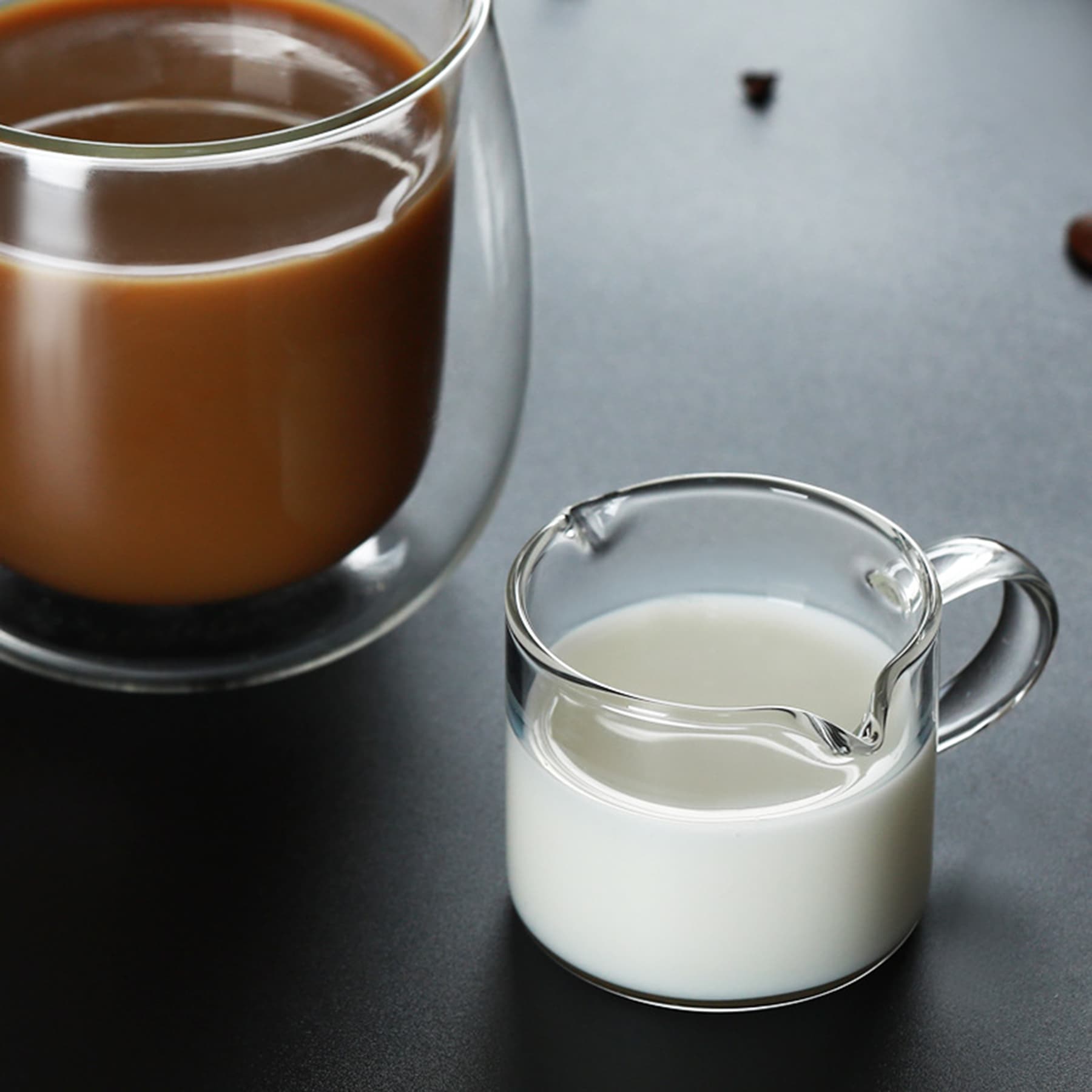 Espresso Cups Set of 2, 4 OZ Double Spouts, Shot Glasses, Milk Cup with Handle, Clear Glass, Accessories for Machine