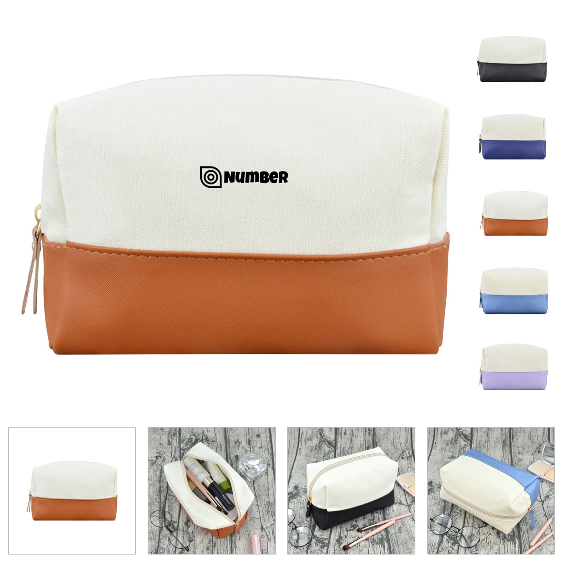 Cotton Canvas Color Blocking Cosmetic Bag Essentials Pouch