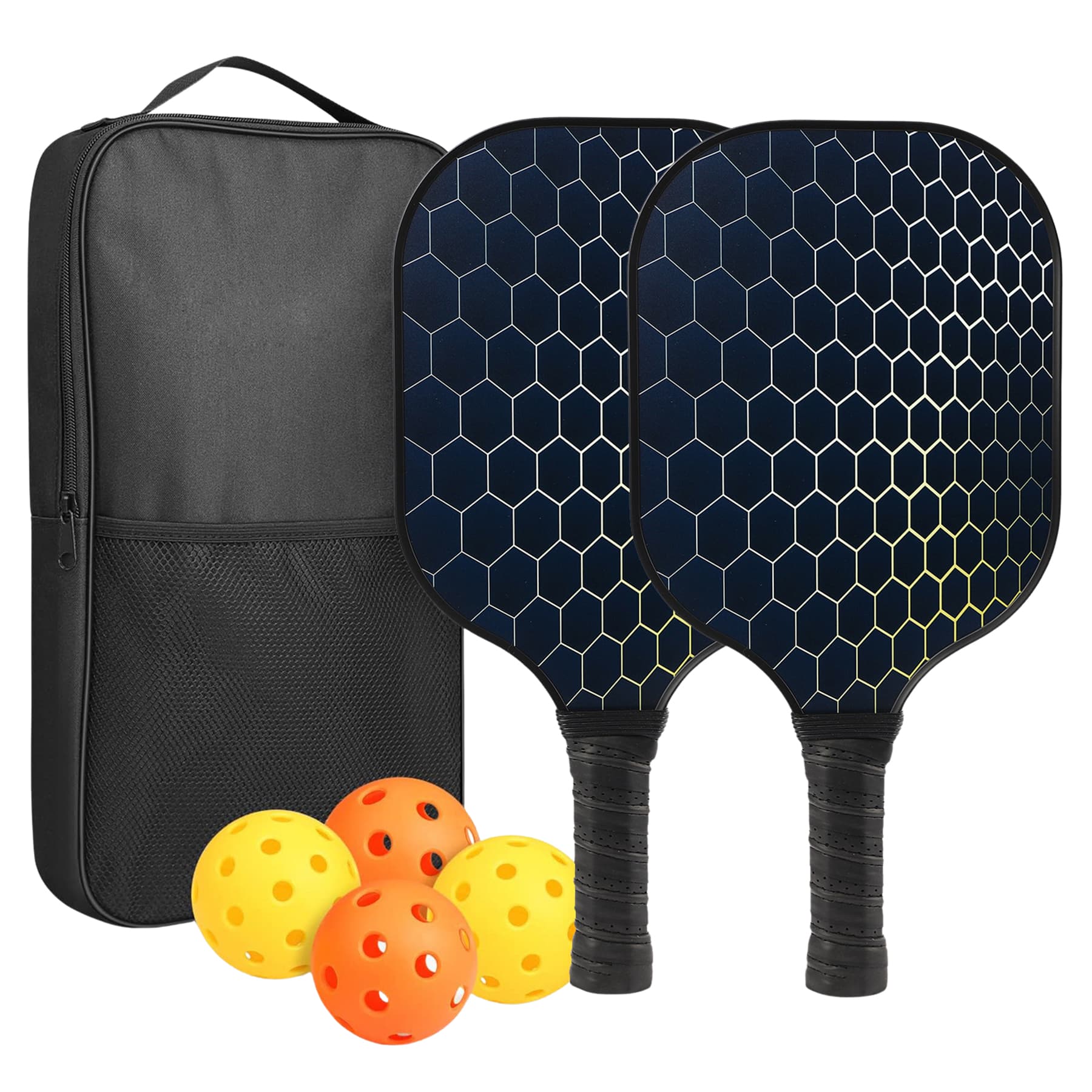 StrikeMaster Fiberglass Pickleball Set 2 Paddles 4 Balls with Drawstring Bag