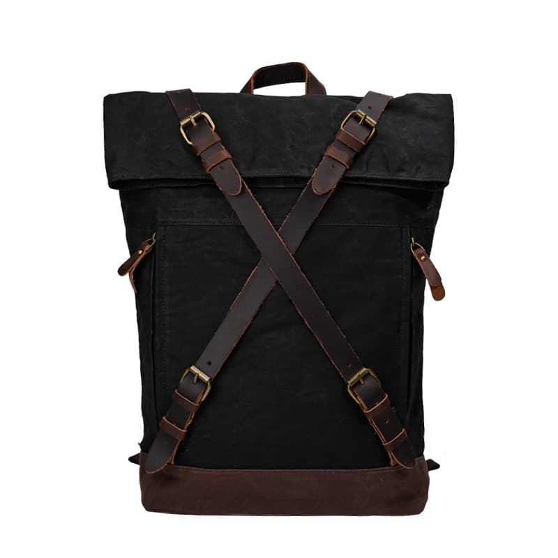 Vintage Canvas Leather Roll On Laptop Backpack Waterproof