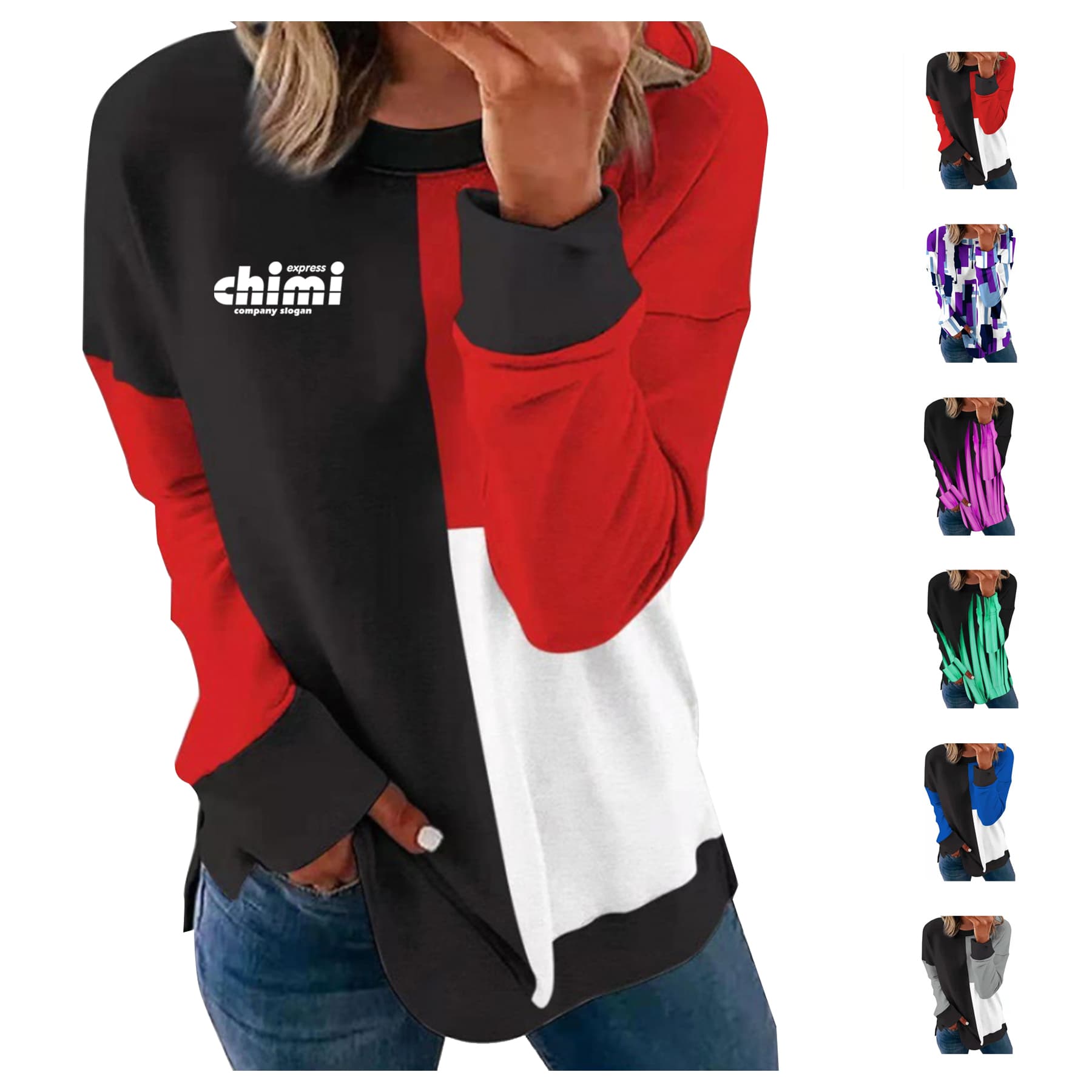 Long Sleeve Round Neck Casual Printed Blouses Tops T Shirts