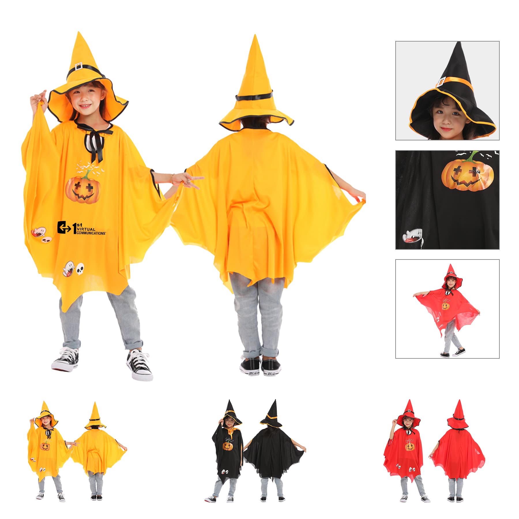 Halloween Witch Pumpkin Clothes Hat Children Cloak Suit