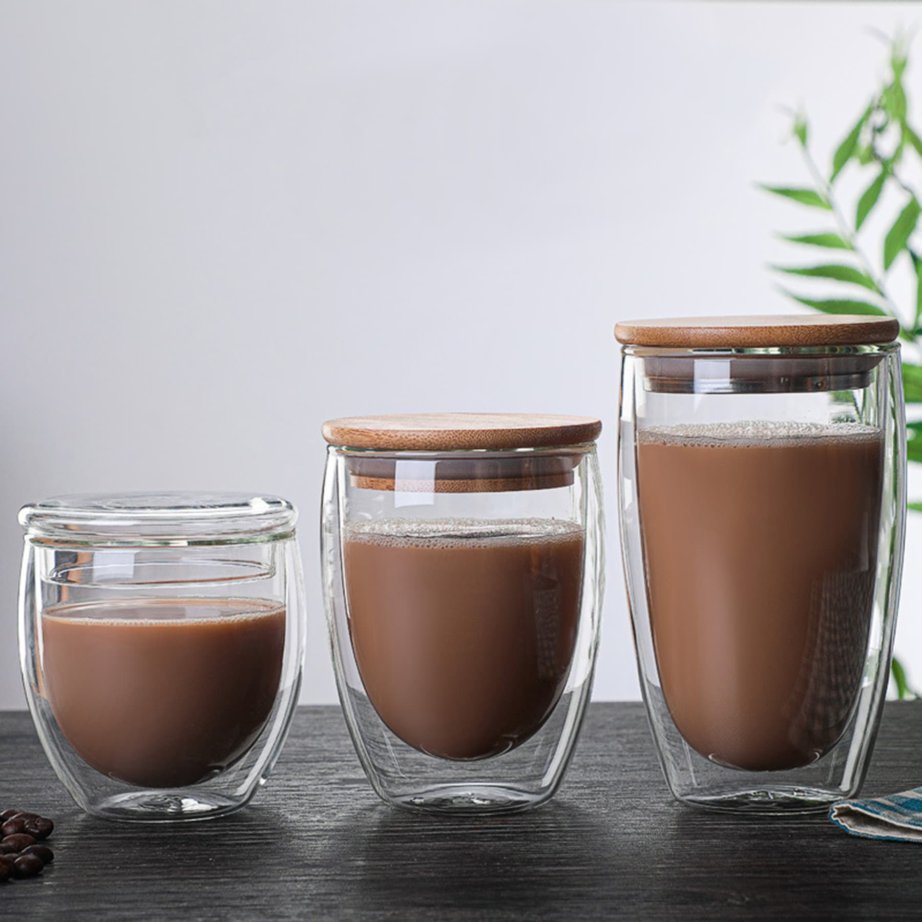 Double wall glass with wood lid