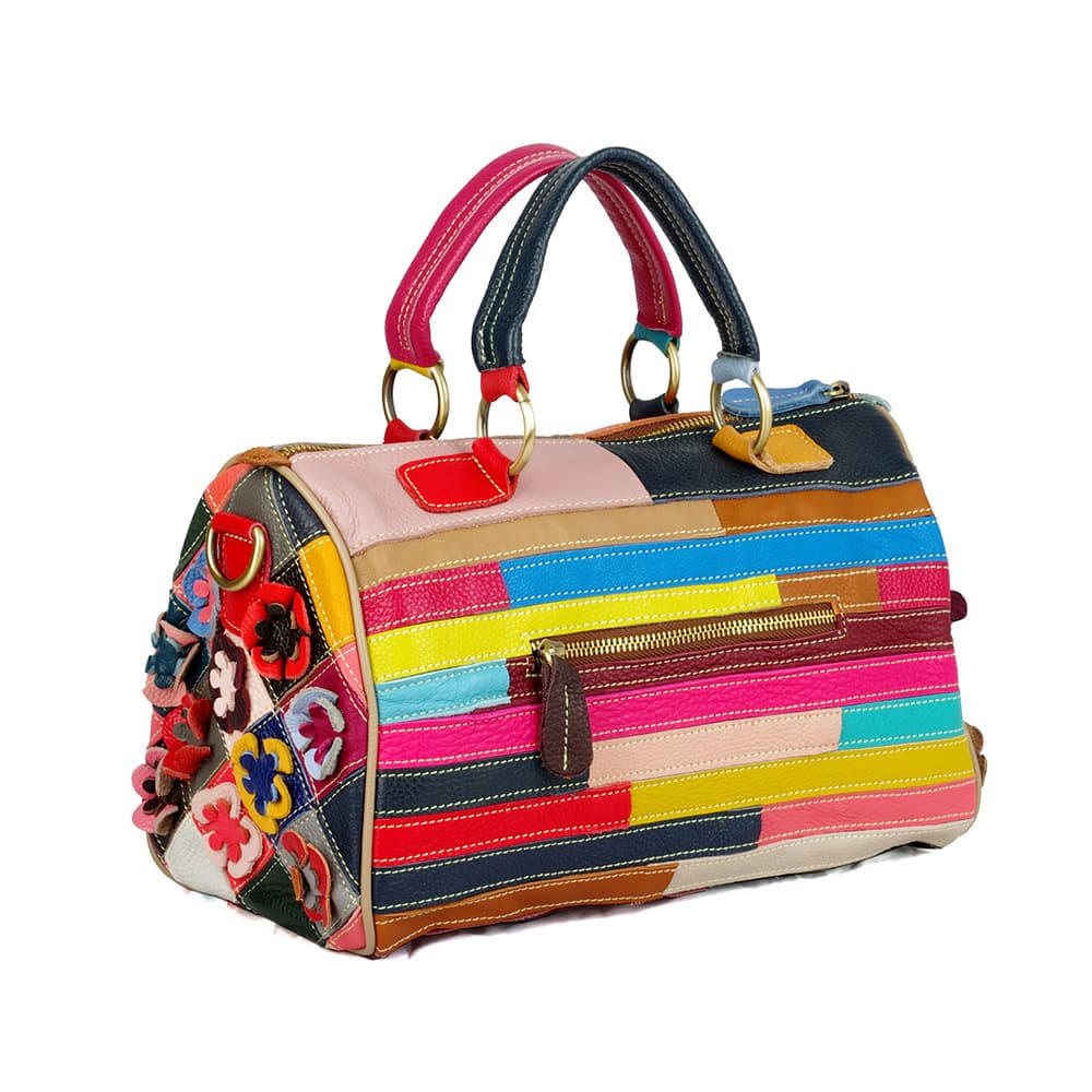 Genuine Leather Colorful floral shoulder cross-body bag