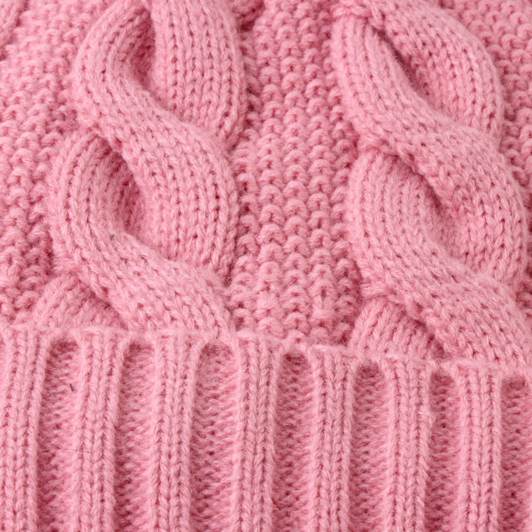 Knit Braided Cuff Beanie With Pom-Pom