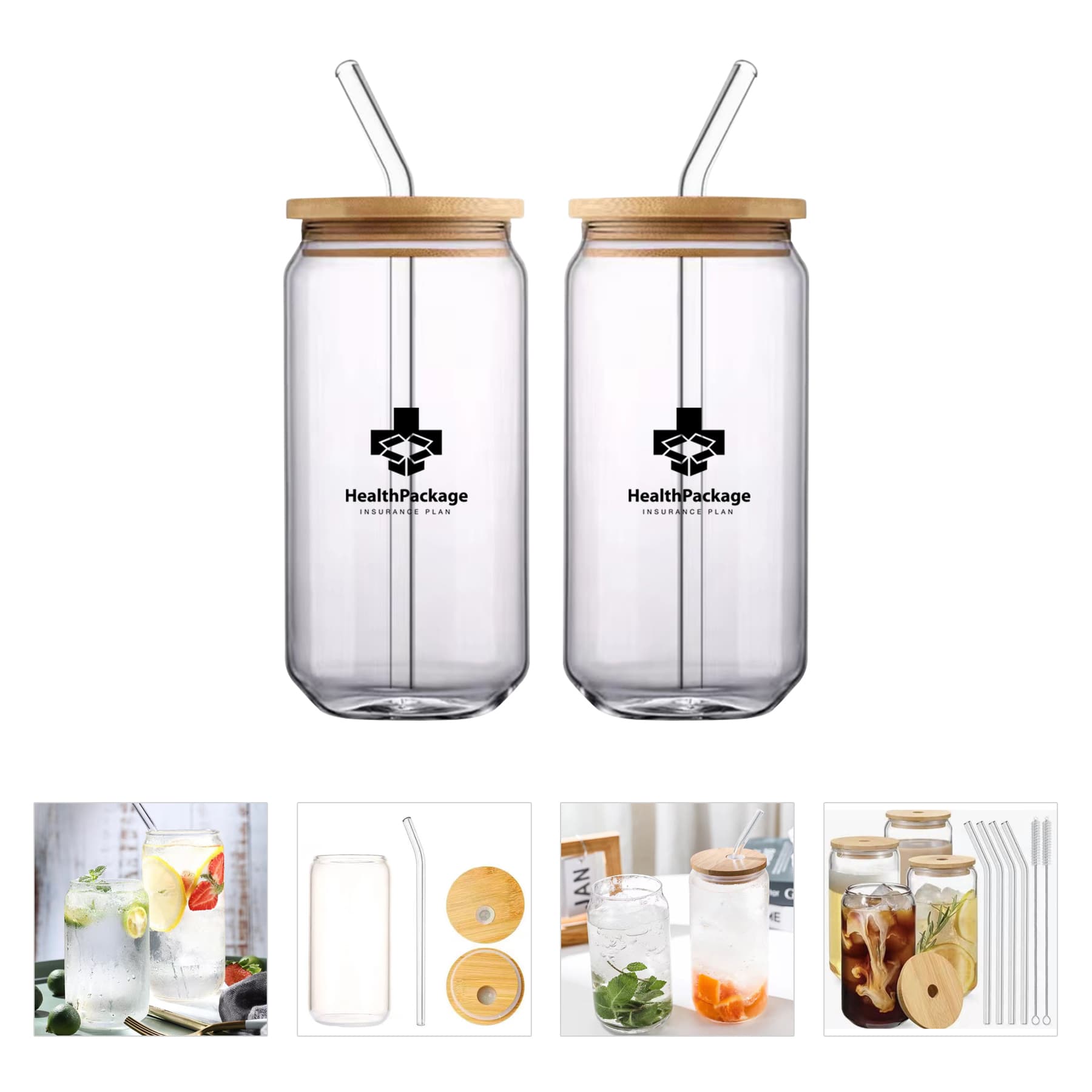 17oz Mason Jar Drinking Glasses With Bamboo Lids& Straws