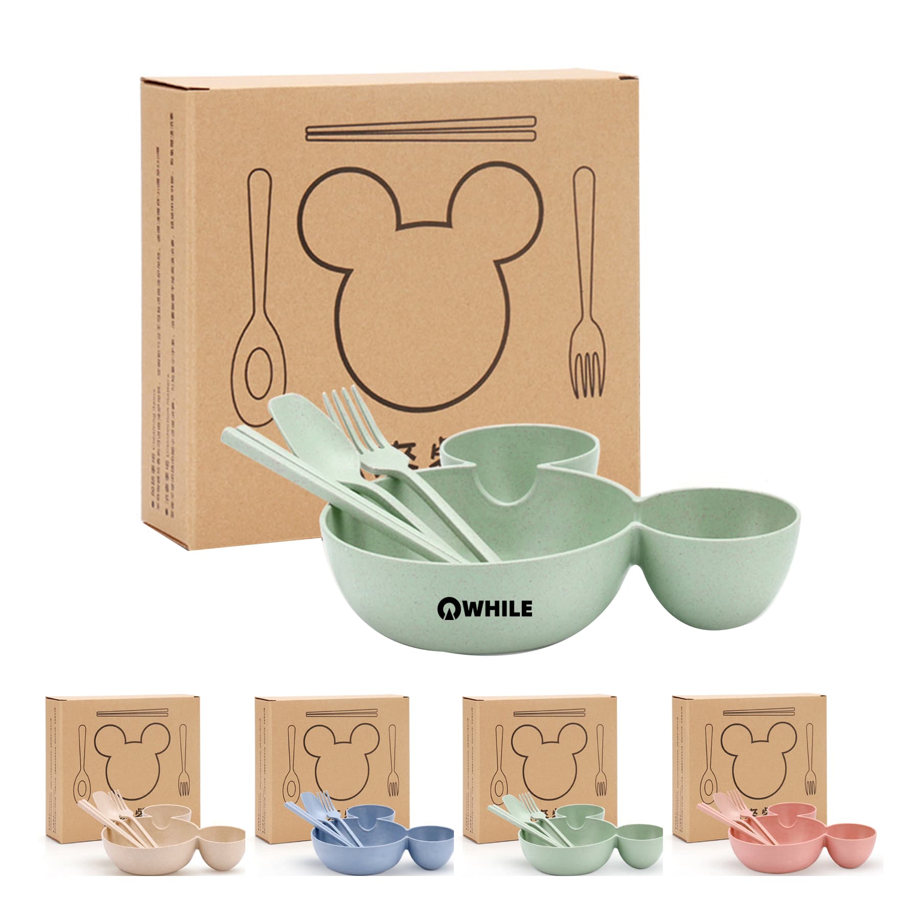 4pcs Kids/Children Cartoon Wheat Straw Bowls/Plates/Dishes/