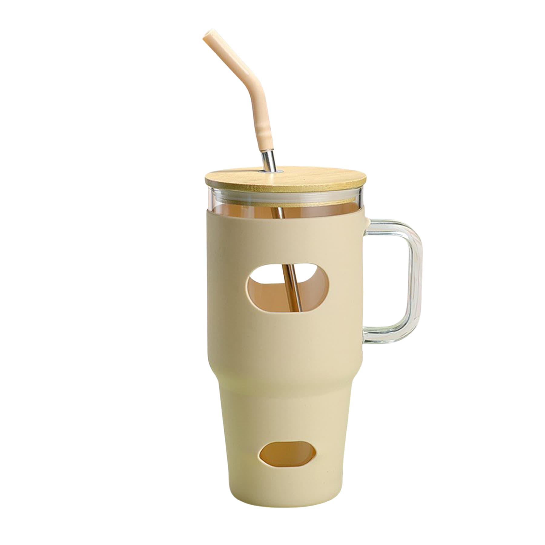 Glass Bottles Silicone Sleeve Bamboo Lid Straw
