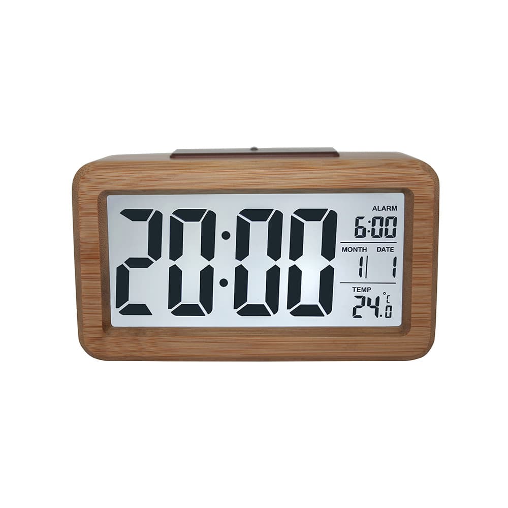 Bamboo Wooden LCD Alarm Digital Clock With Night Light Temp
