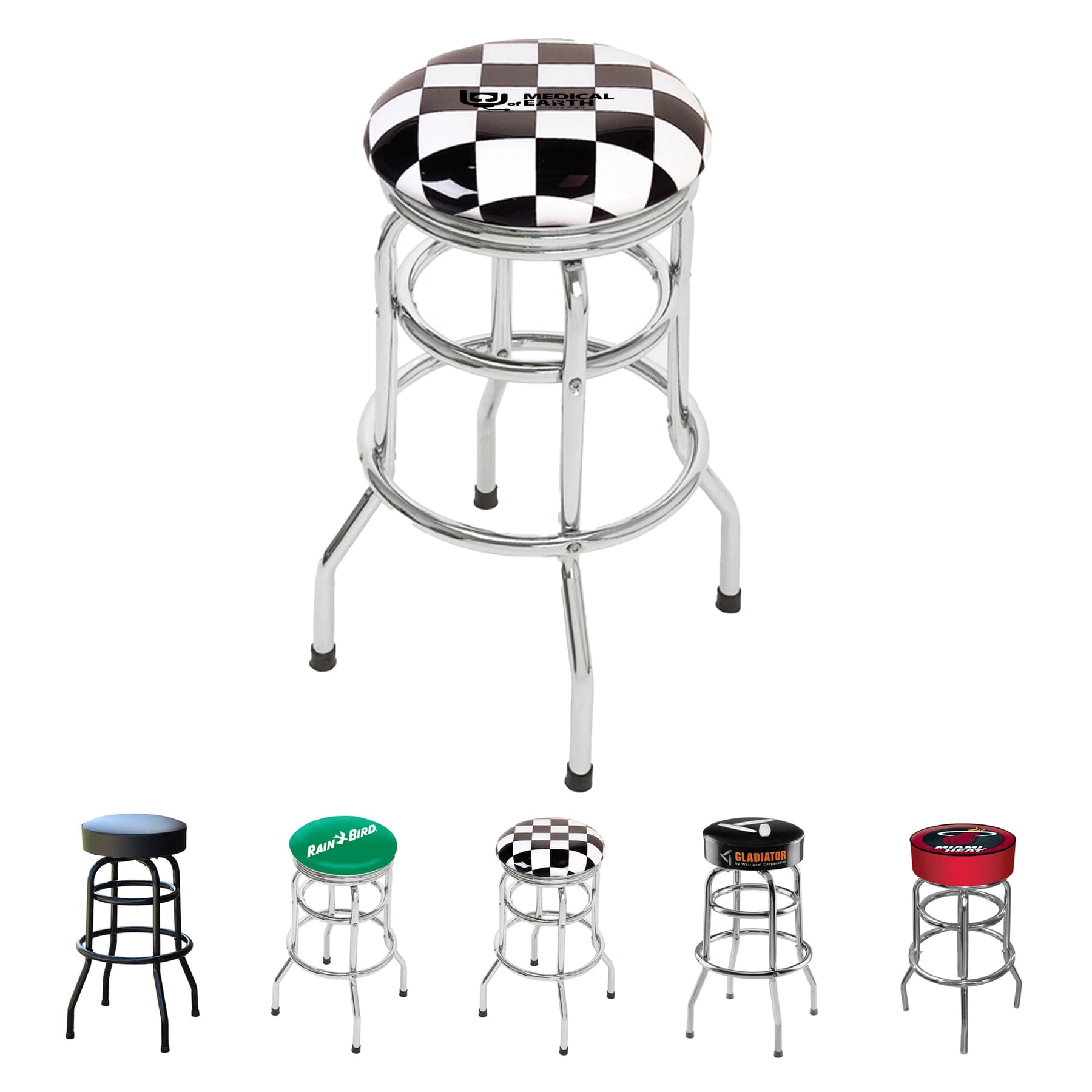 Custom Swivel Bar Stool With Chrome Plated Legs