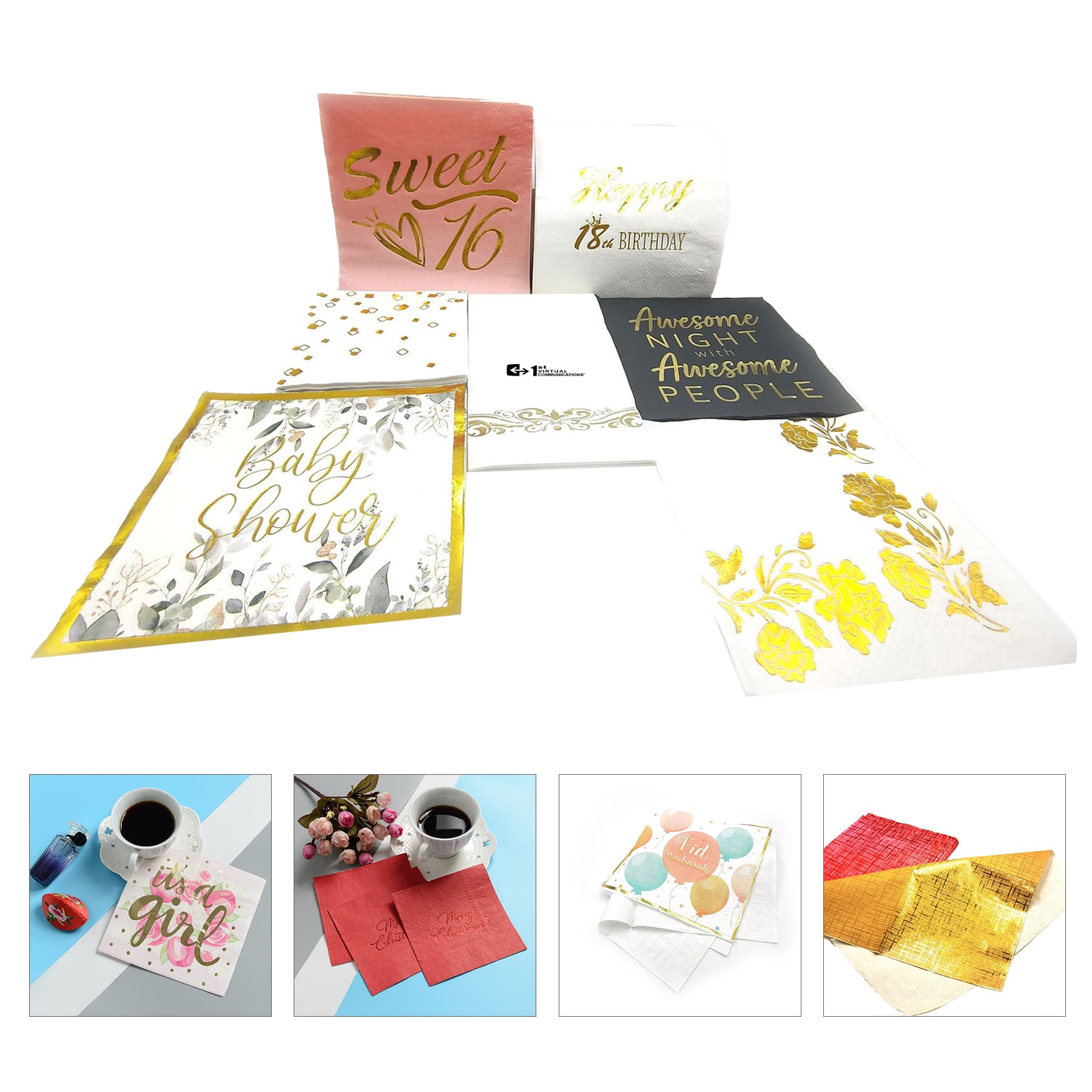 20pcs Custom Unique Gold Foil Disposable Paper Napkins