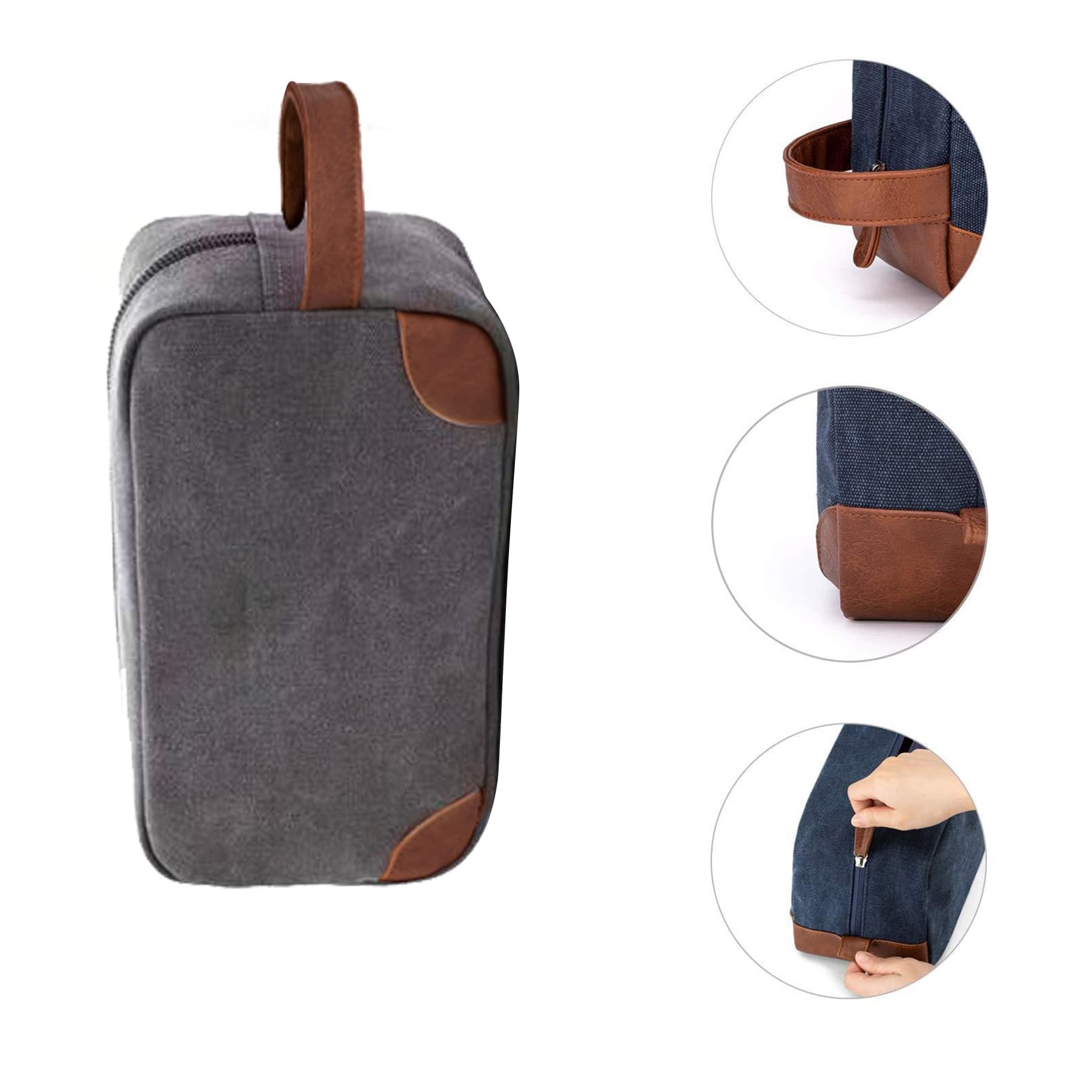 Portable Canvas Toiletry Bag with PU Handle