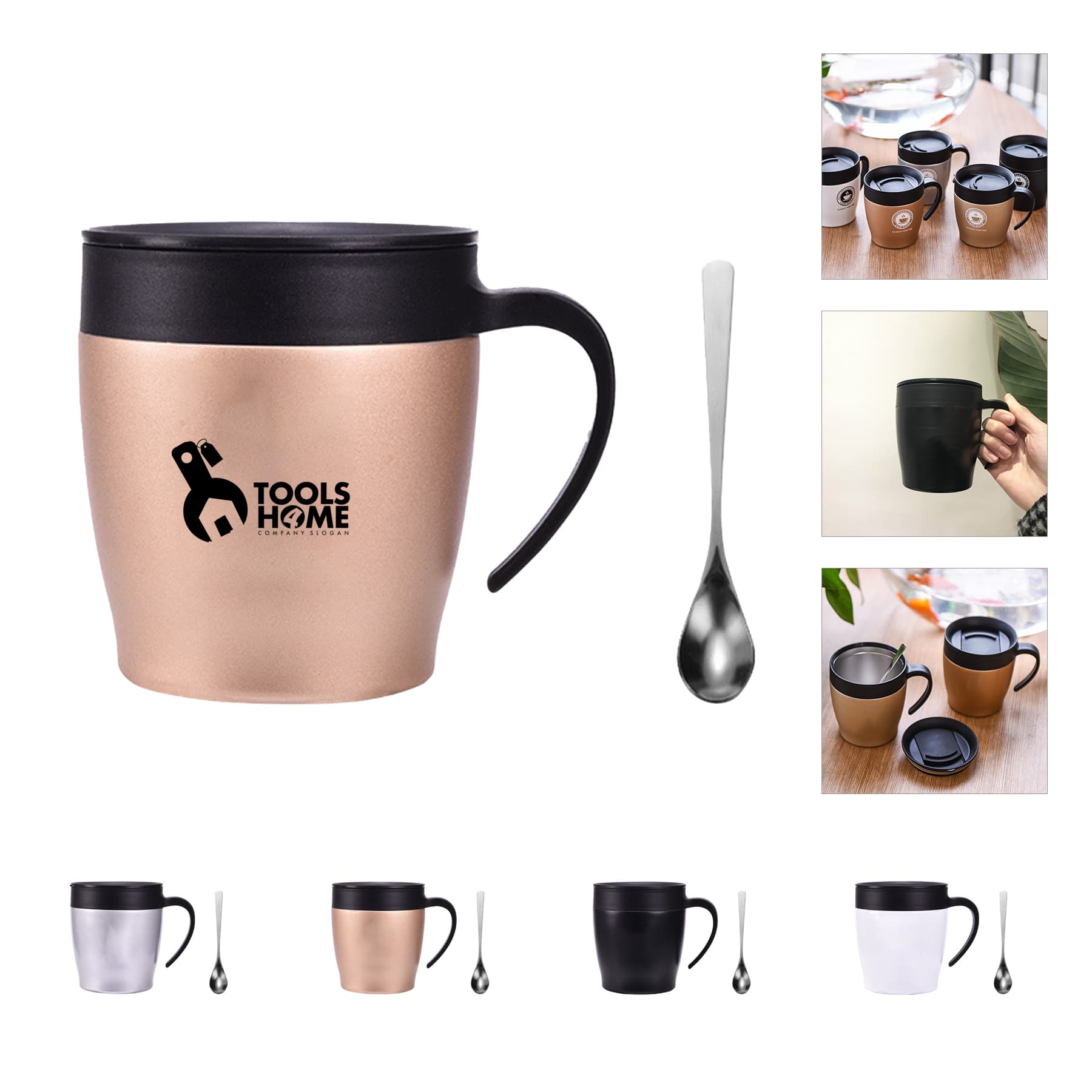 11oz Stainless Steel Coffee Mugs with Spoon
