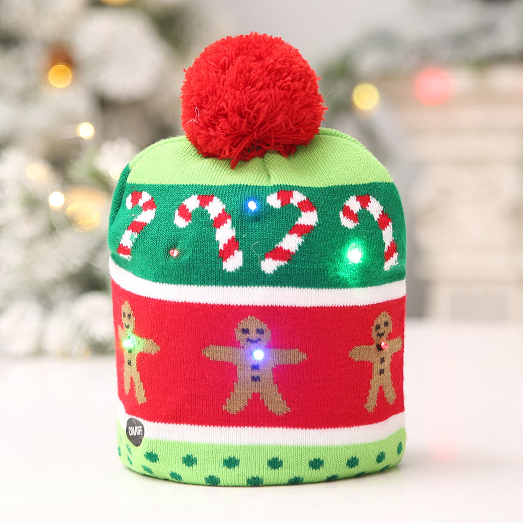 LED Christmas Kintted Beanie Cap with Pom