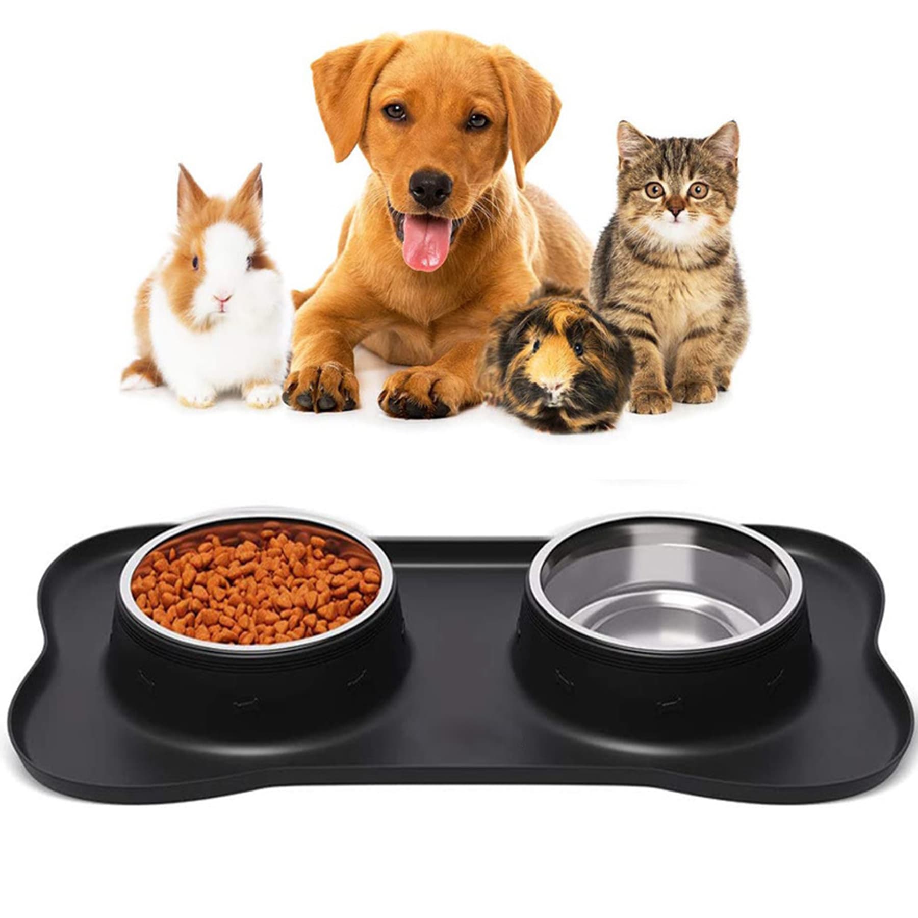 Silicone Pet Mat With Stainless Steel Bowls