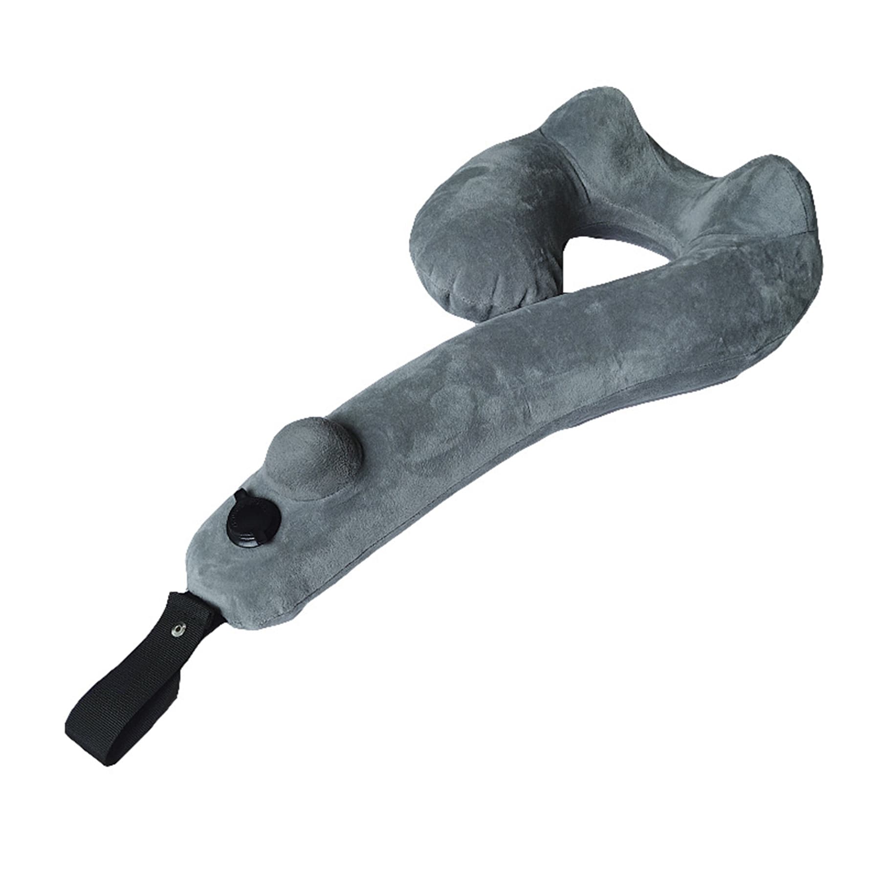 Q Shape Soft Velvet Inflatable Neck Pillow with Packsack