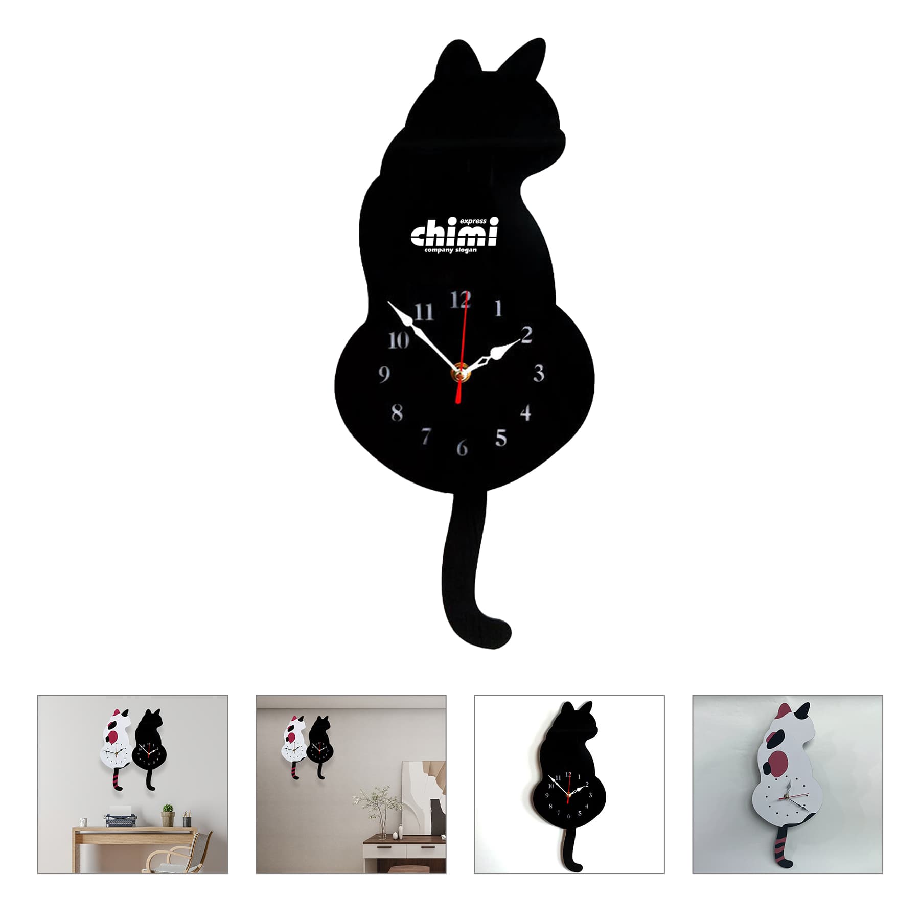 Cute Cat Wall Clock Kit With Real Simulation Swinging Tail