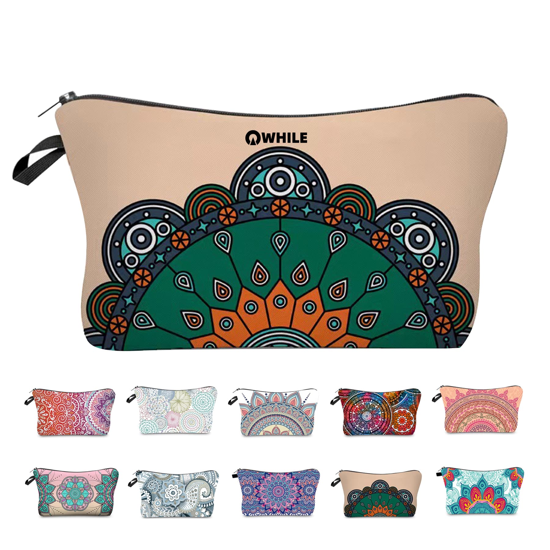 Toiletry Travel Cosmetic Bag with Mandala Flowers