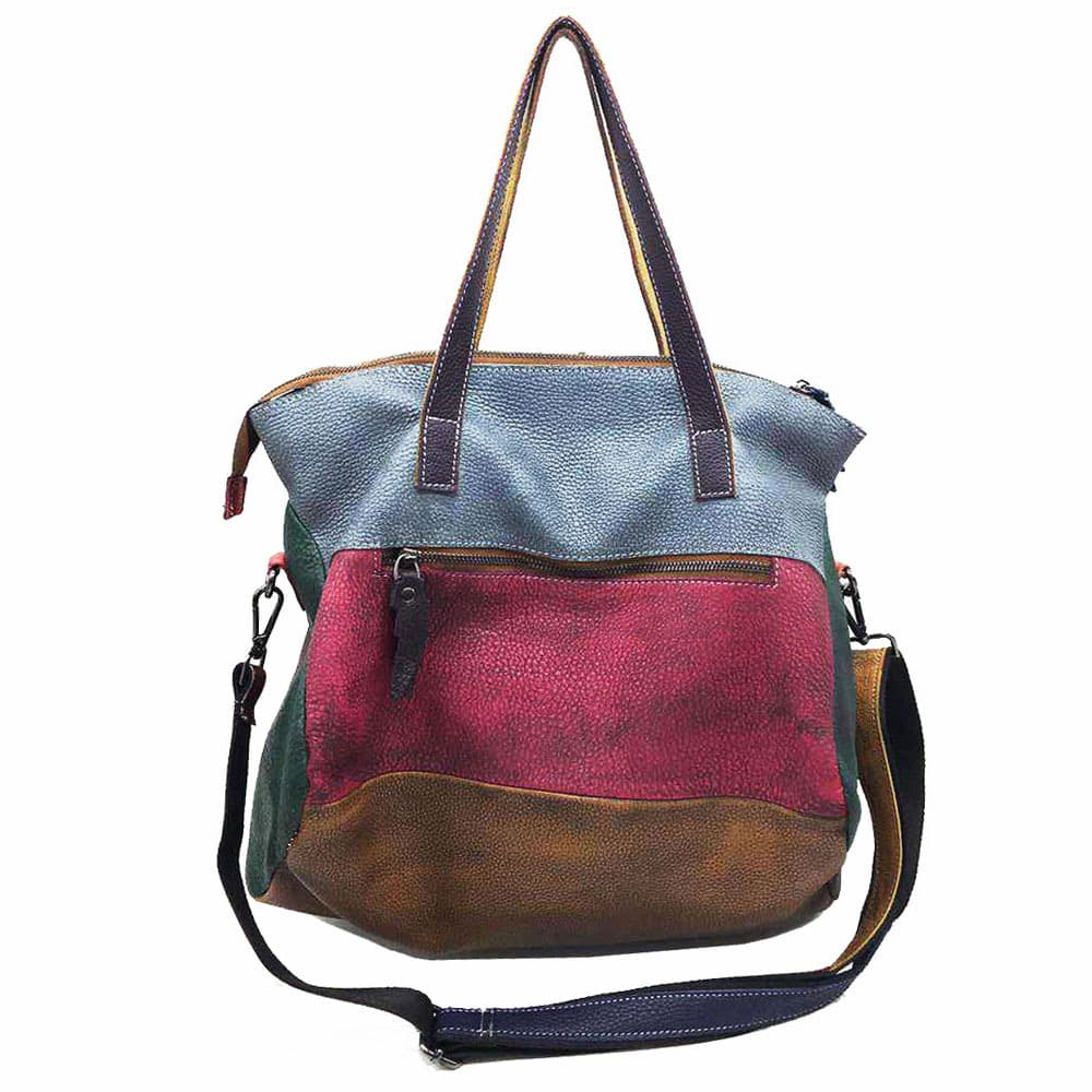 Genuine Leather Vintage contrasting tote cross-body bag