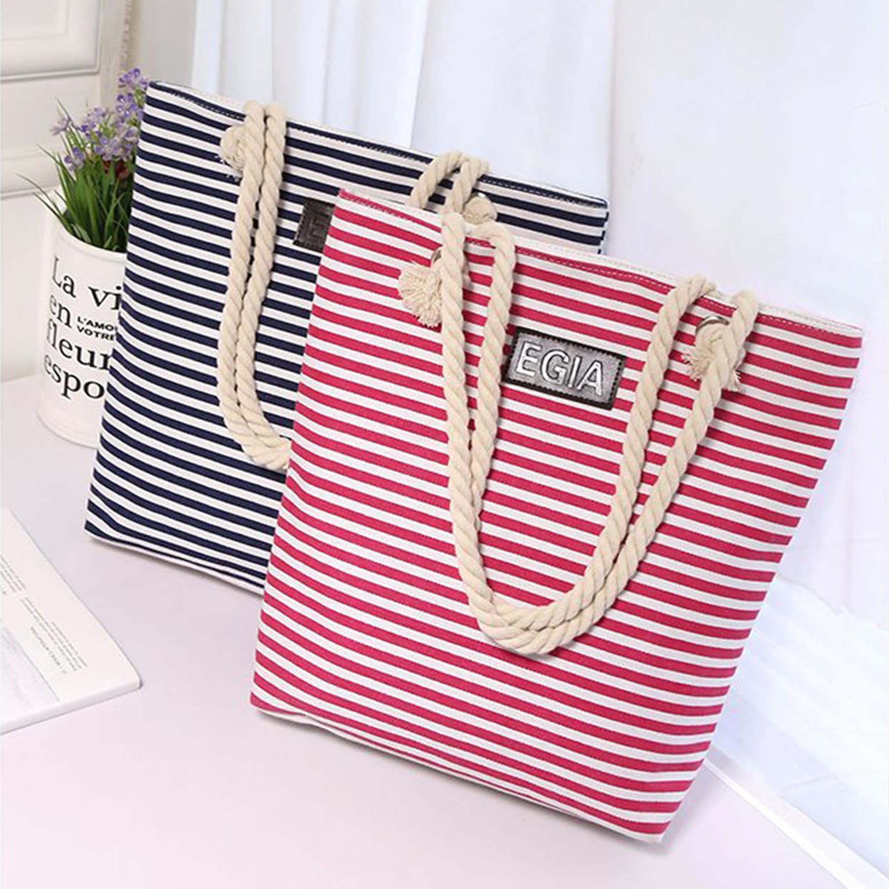Canvas Striped Shoulder Bag
