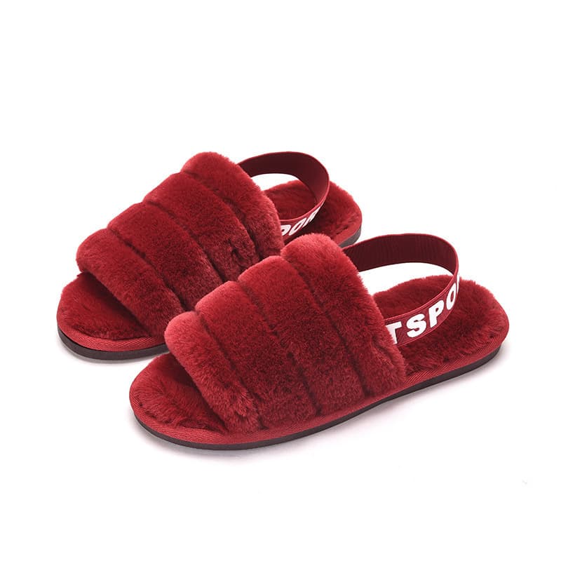 House Slippers Faux Rabbit Fur Open Toe Shoes