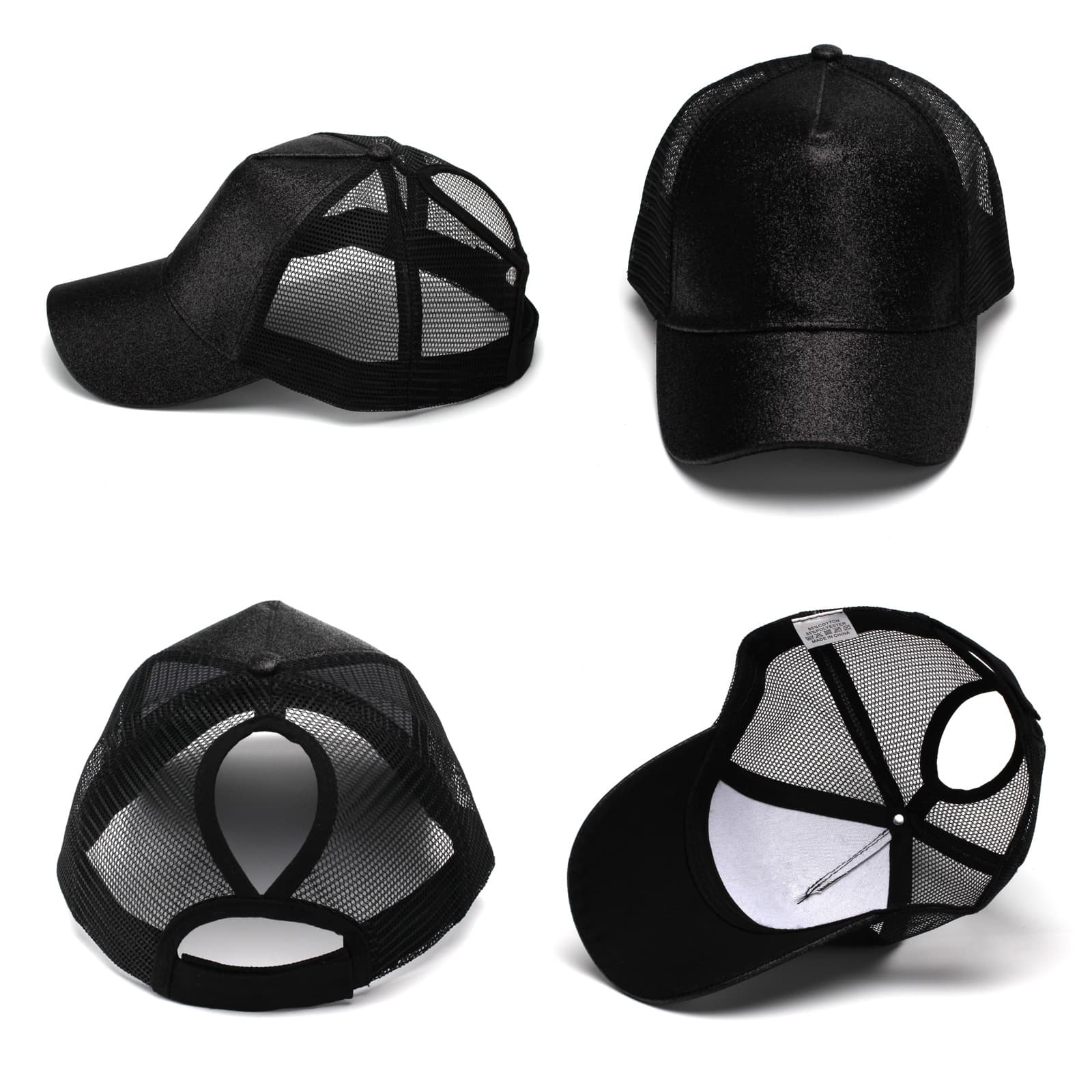 Ponytail Vintage Sports Glitter High Bun Hat