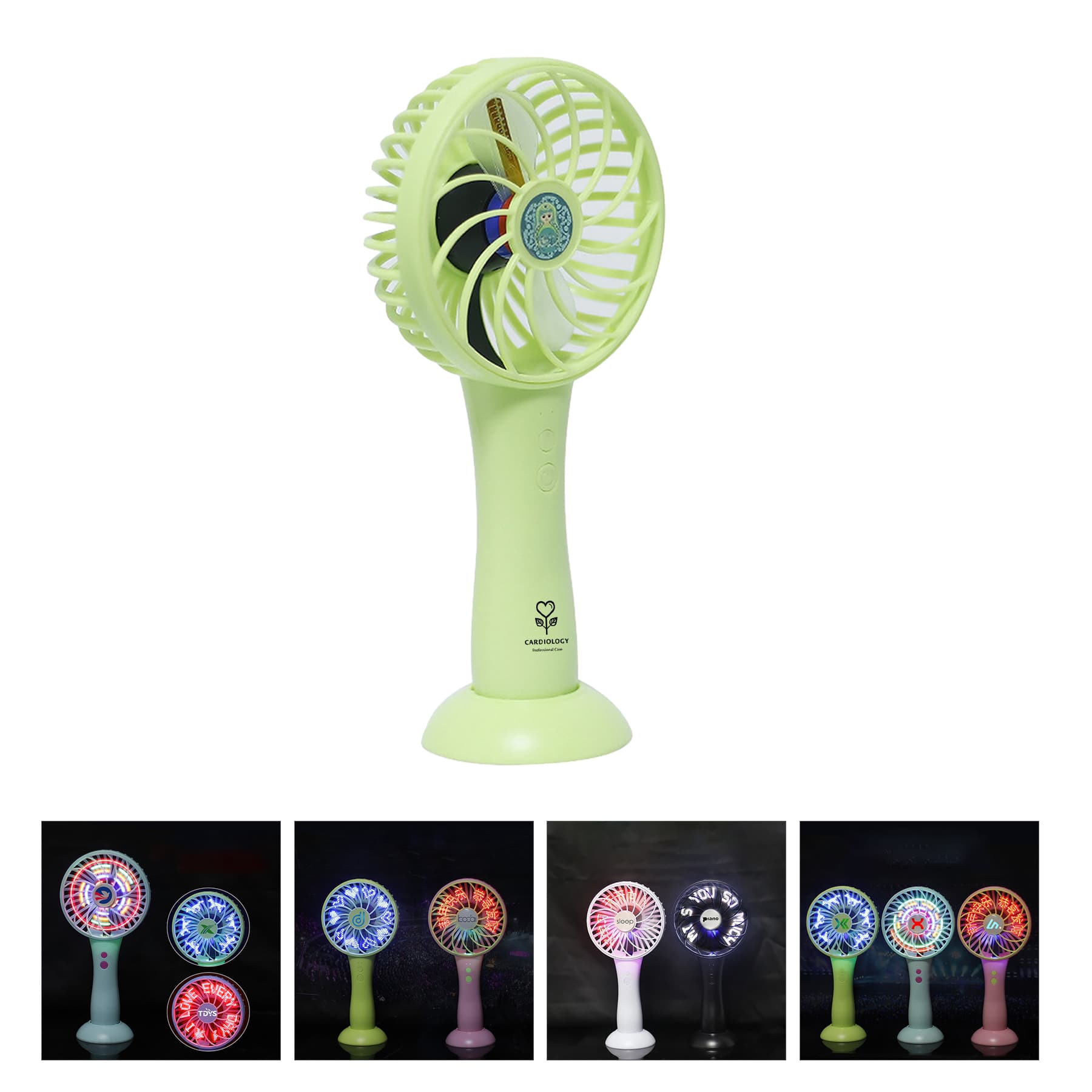 Custom usb charging handheld fan with flash word