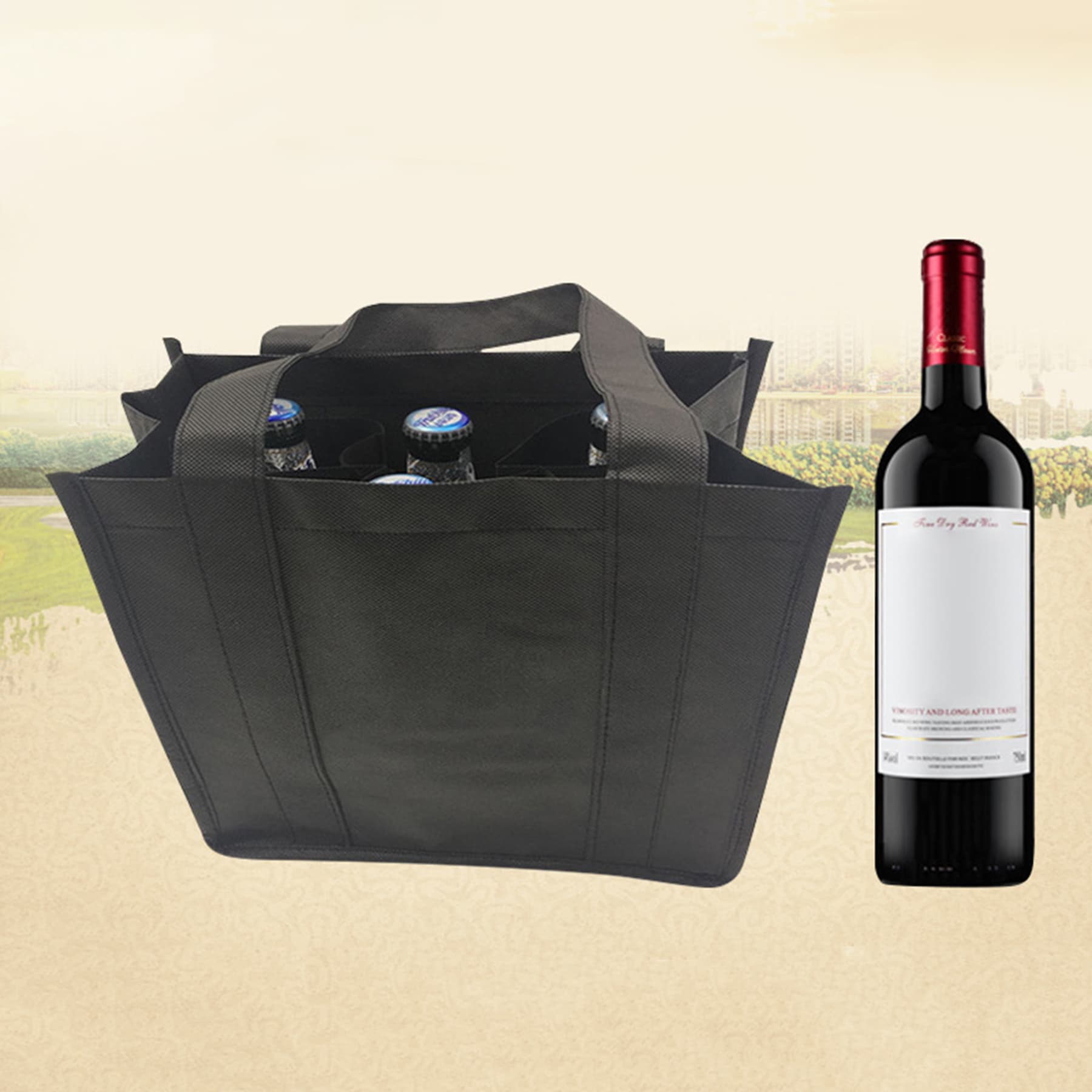 Non Woven Six Bottle Wine Tote Bag