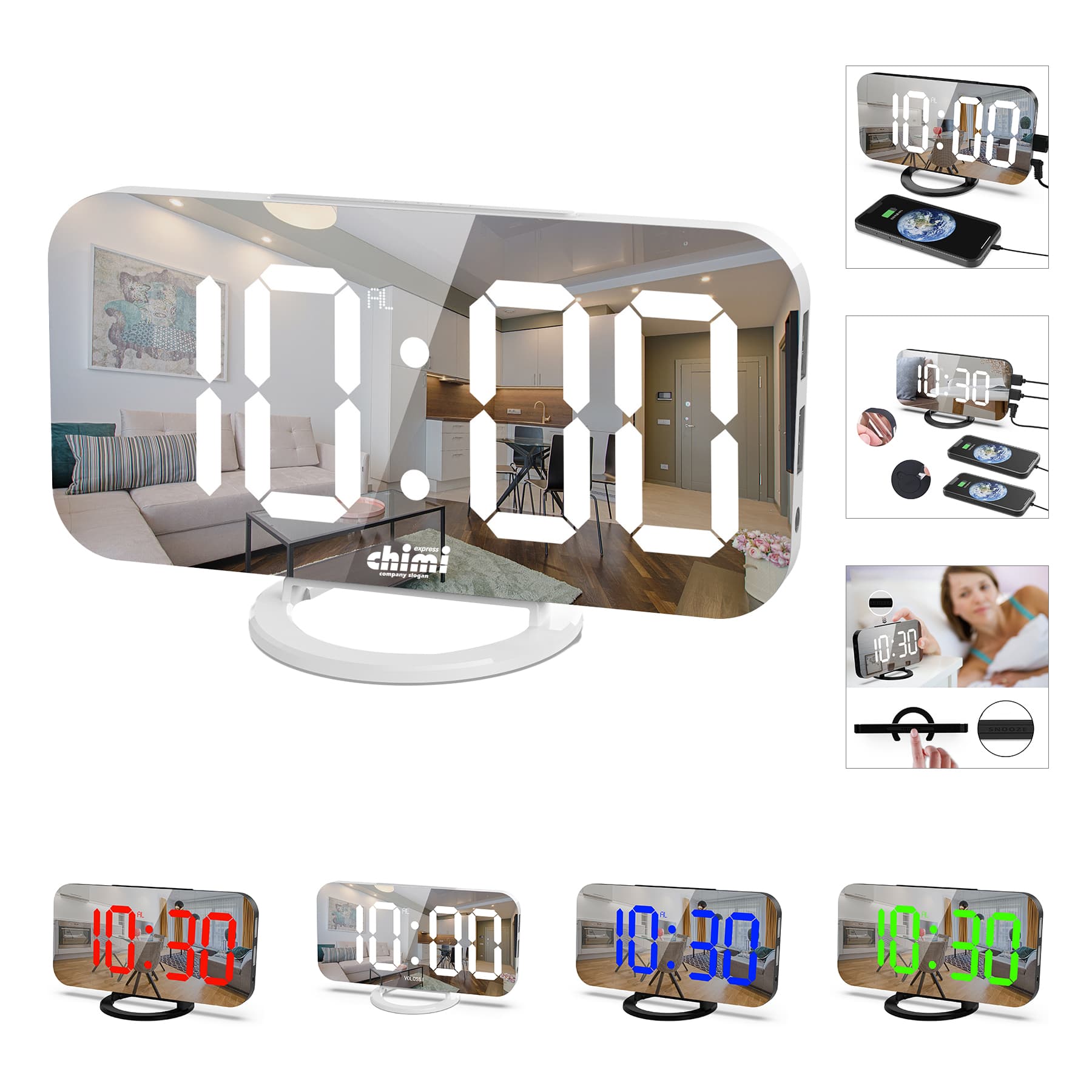 Large Display Mirror Surface LED Digital Alarm Clock