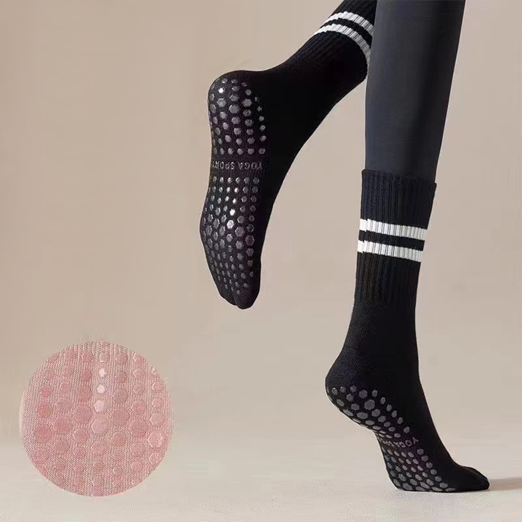 Mid-calf cotton non-slip silicone women's Pilates socks
