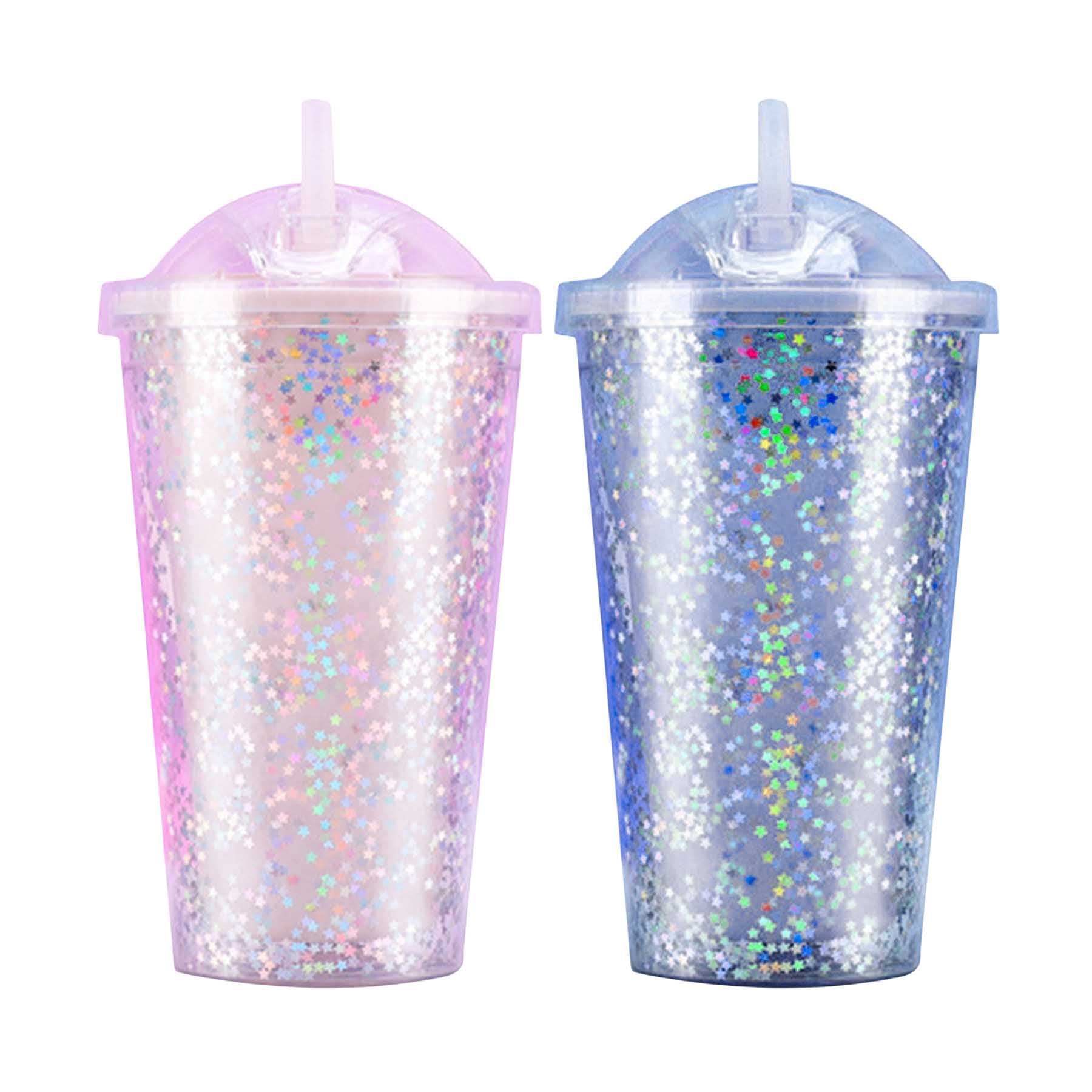 16Oz Glitter Plastic Straw Cup