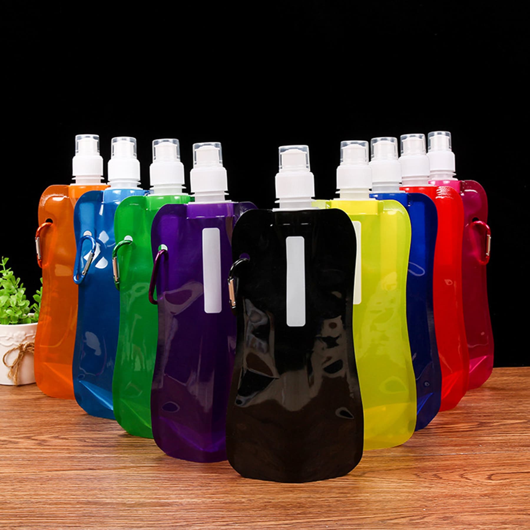 500ml PE Collapsible Water Bag Clip For Sports