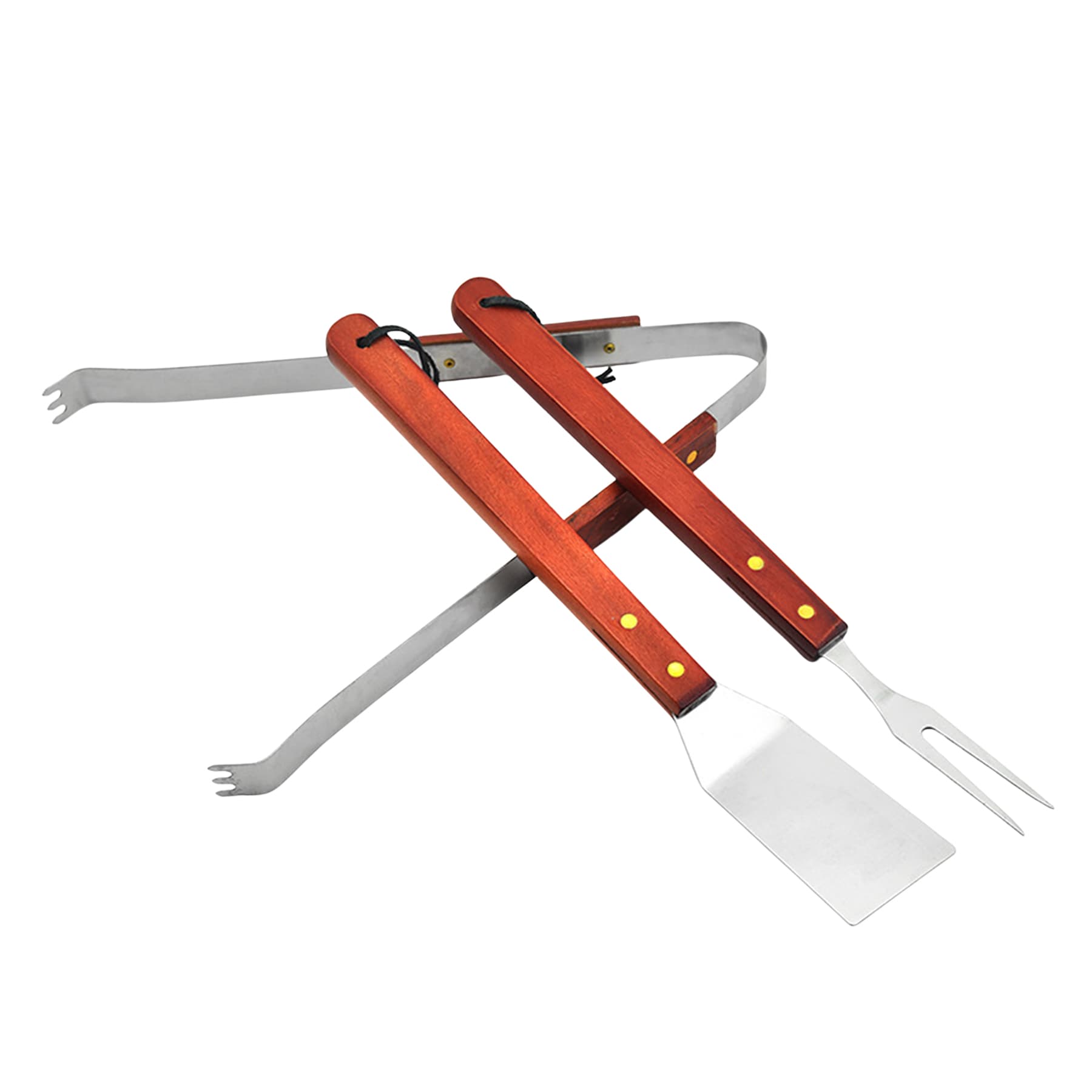 BBQ Wooden Handle Stainless Steel 3-Piece Grill Tools